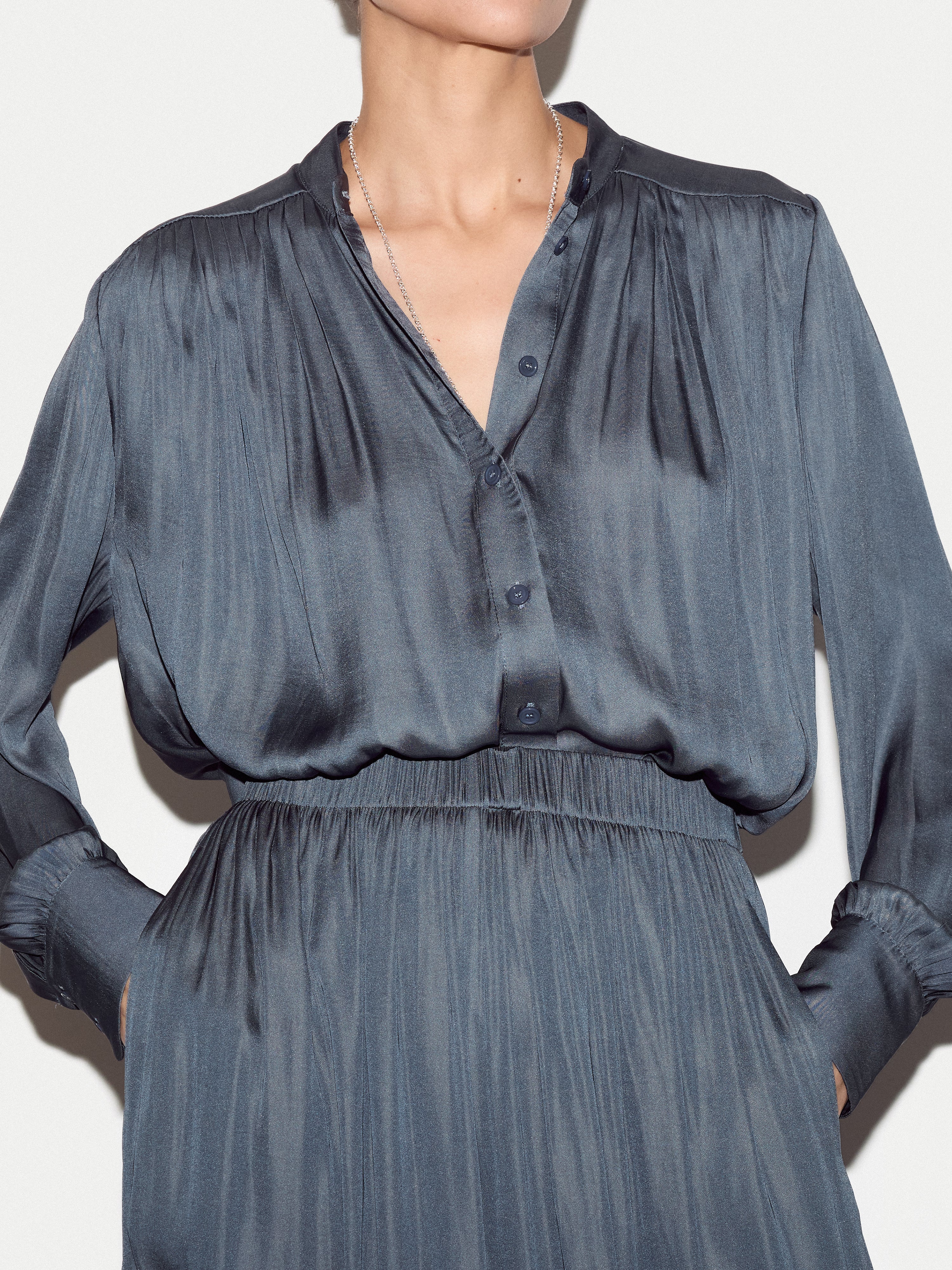 Recycled Satin Palazzo Trouser | Blue - Image 3