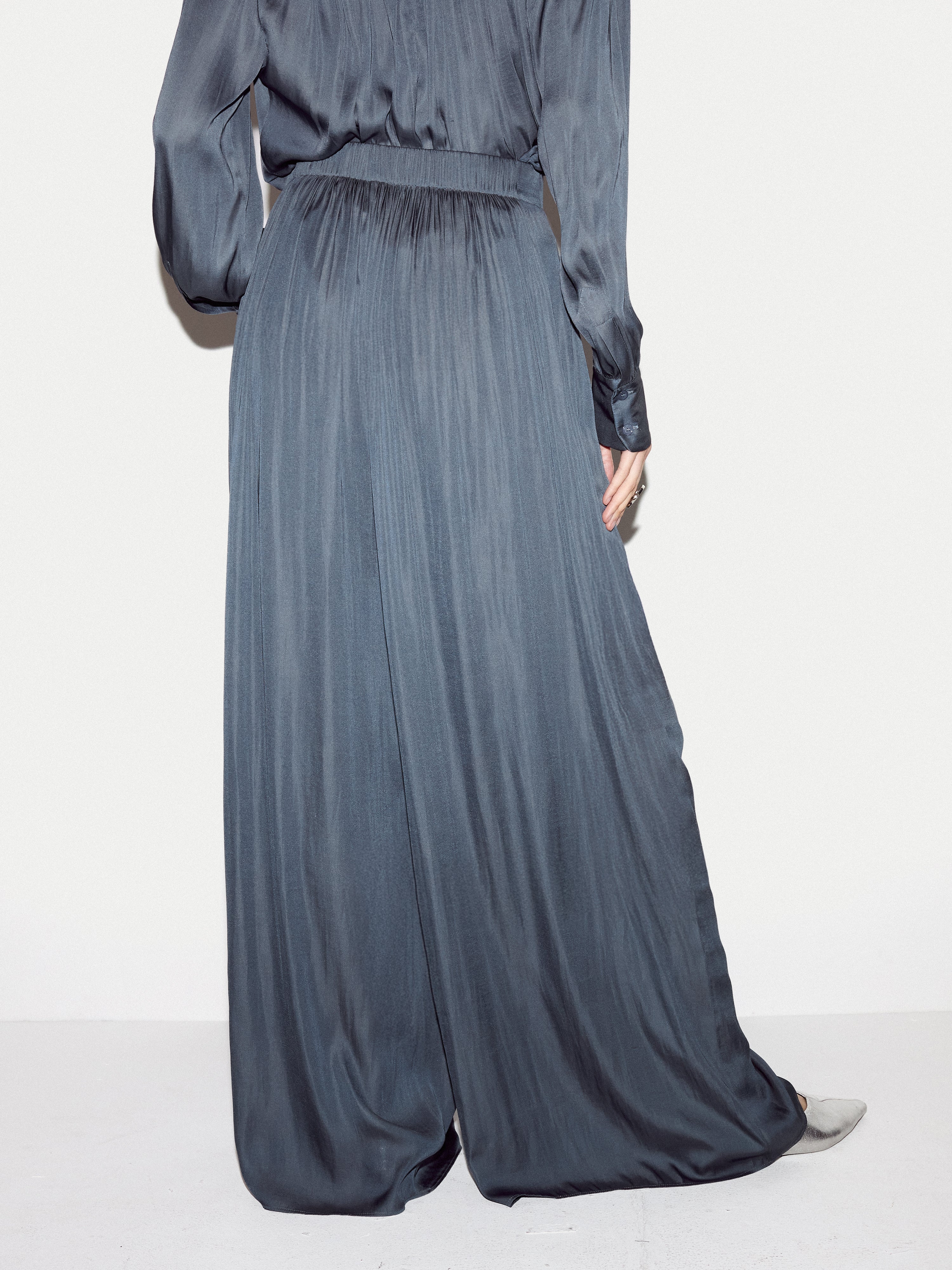 Recycled Satin Palazzo Trouser | Blue - Image 4
