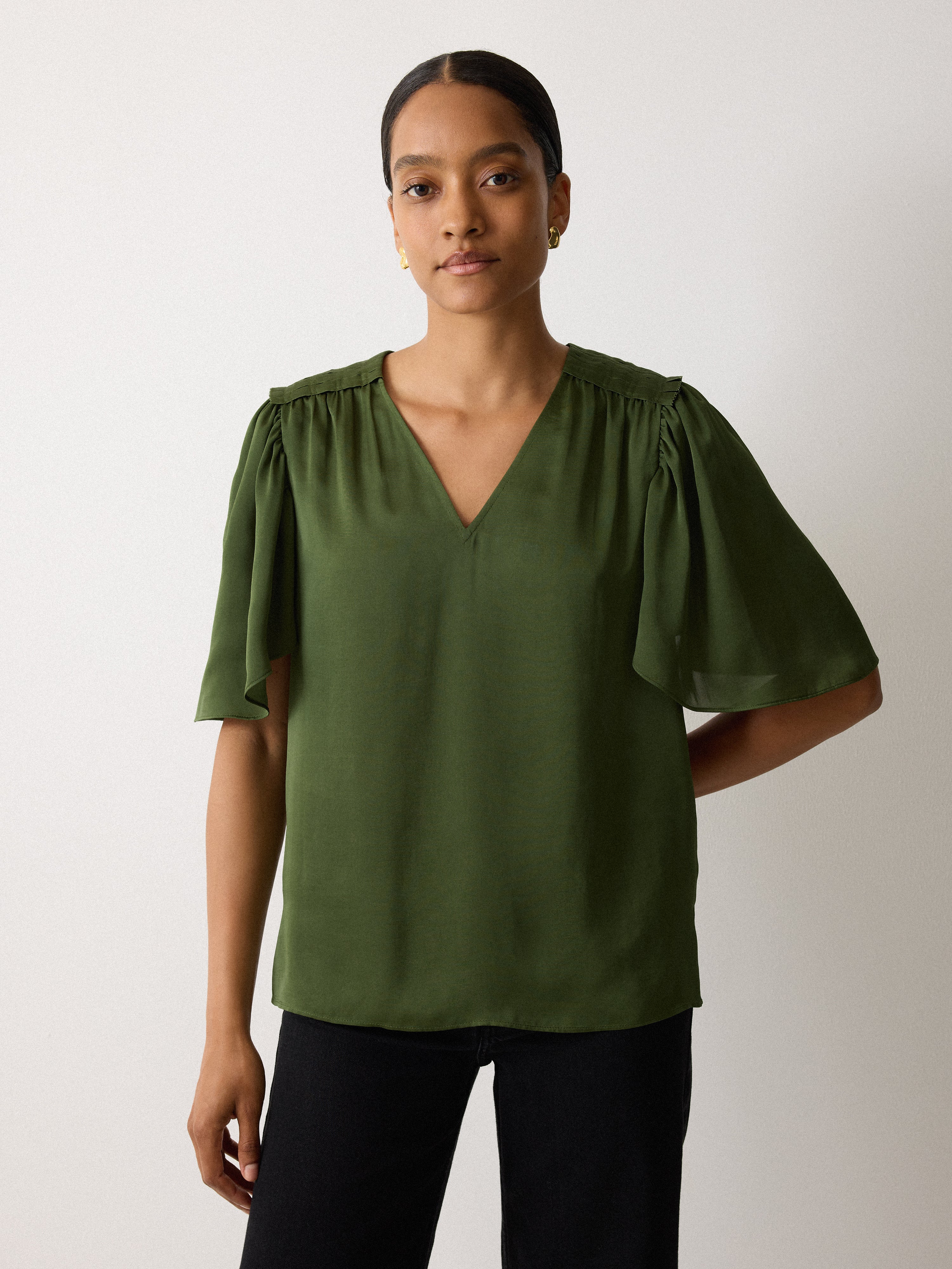 Recycled Satin Pleated Blouse | Green - Image 3