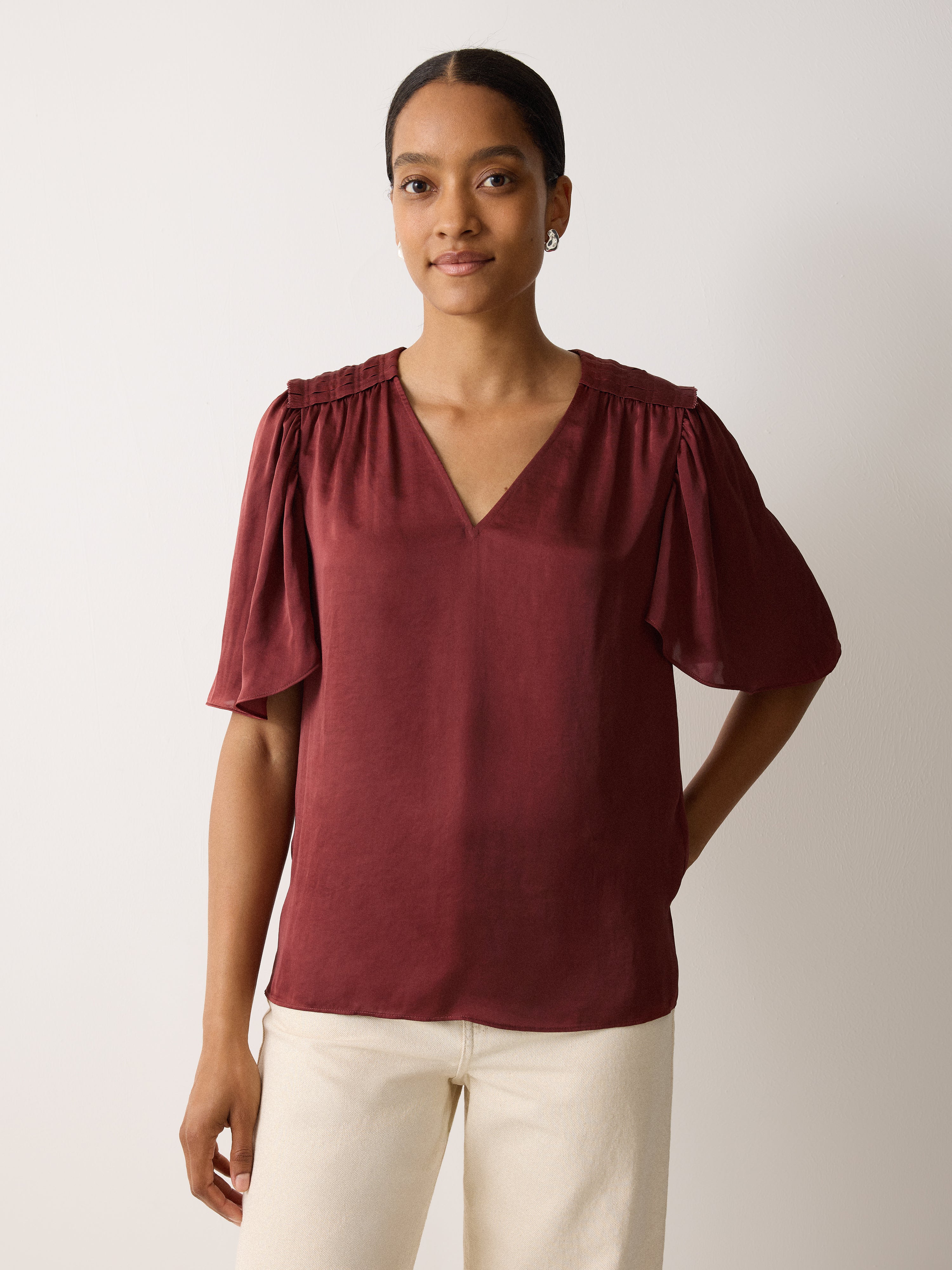 Recycled Satin Pleated Blouse | Orange - Image 3