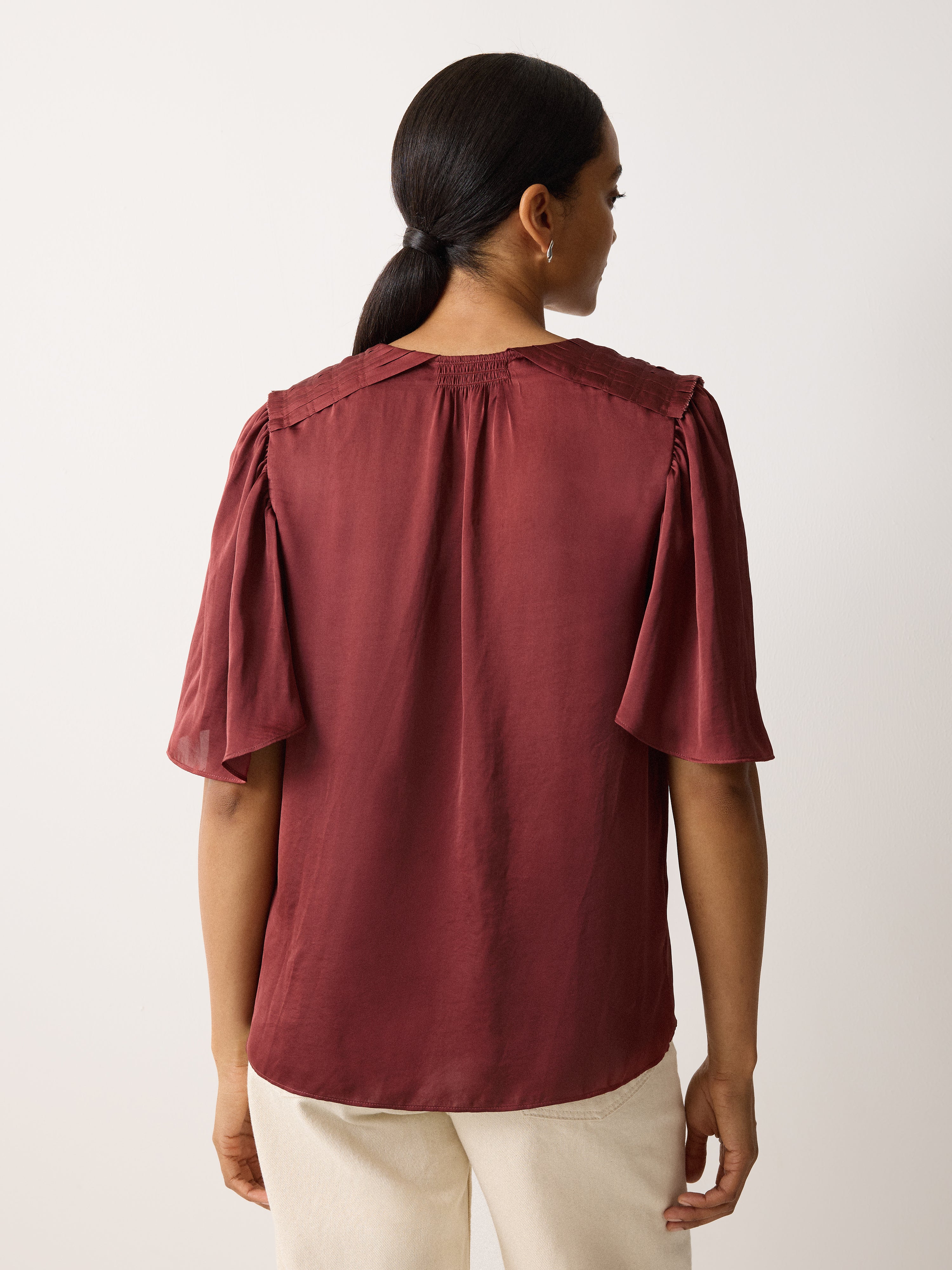 Recycled Satin Pleated Blouse | Orange - Image 4