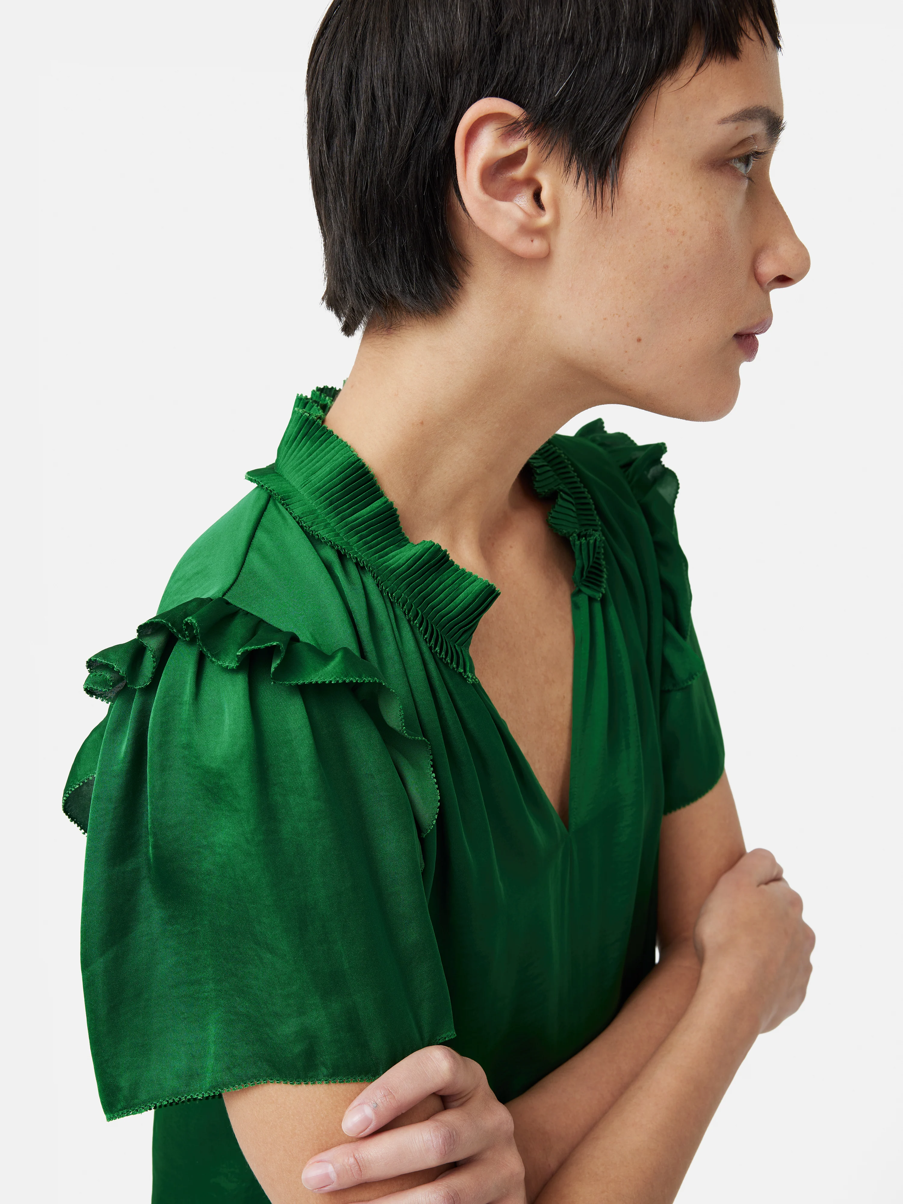 Recycled Satin Ruffle Top | Green - Image 2