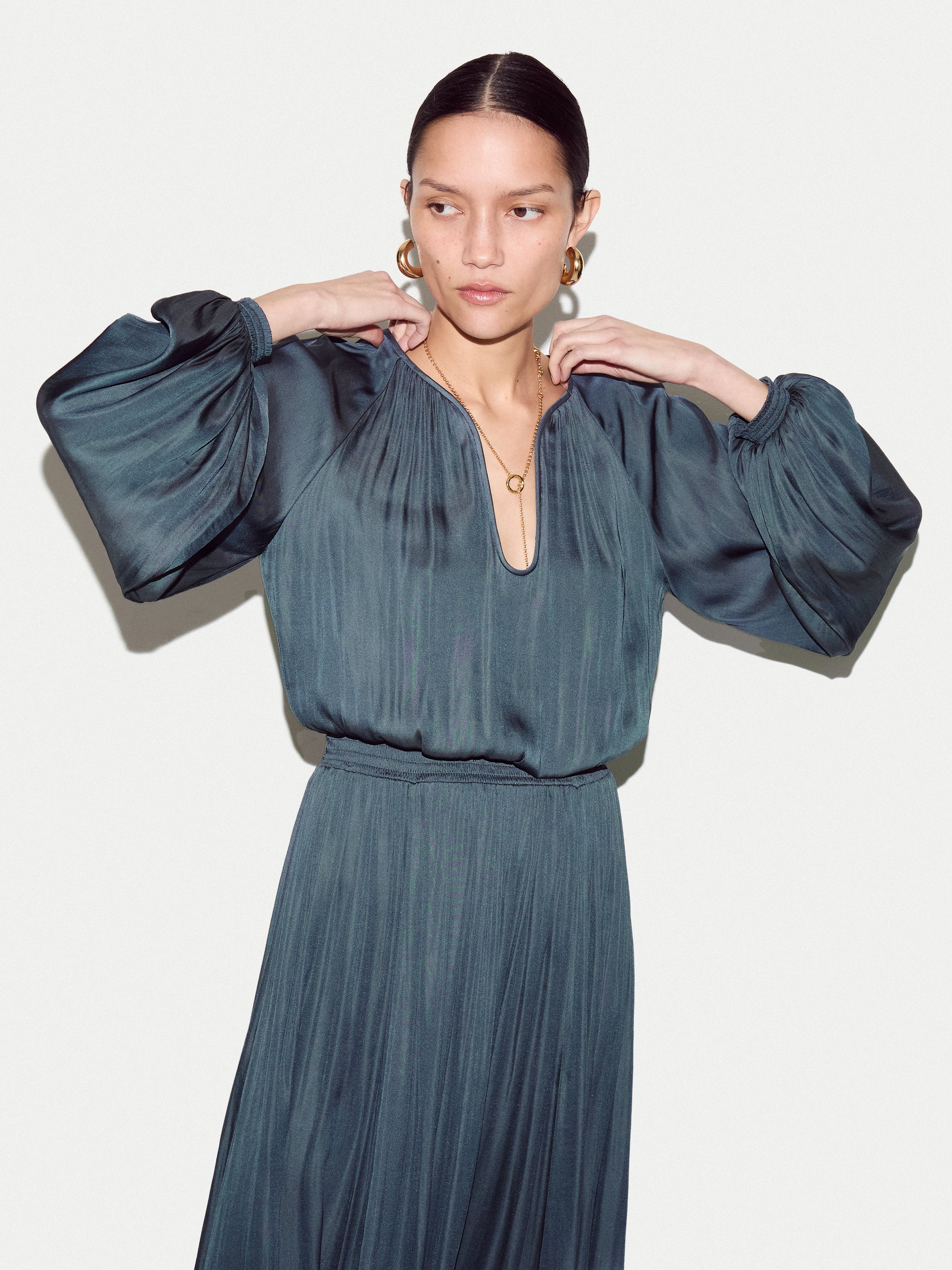 Recycled Satin U Neck Dress | Blue - Image 2