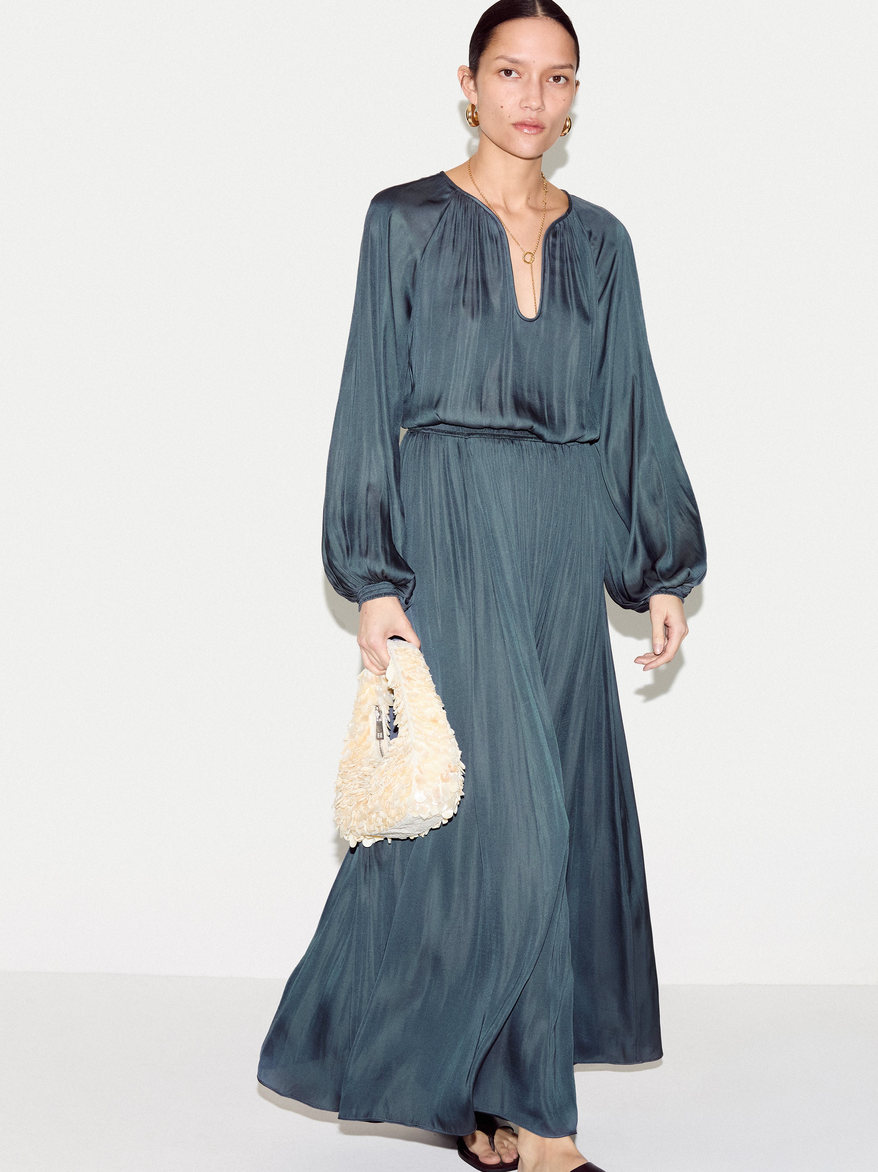 Recycled Satin U Neck Dress | Blue - Image 3