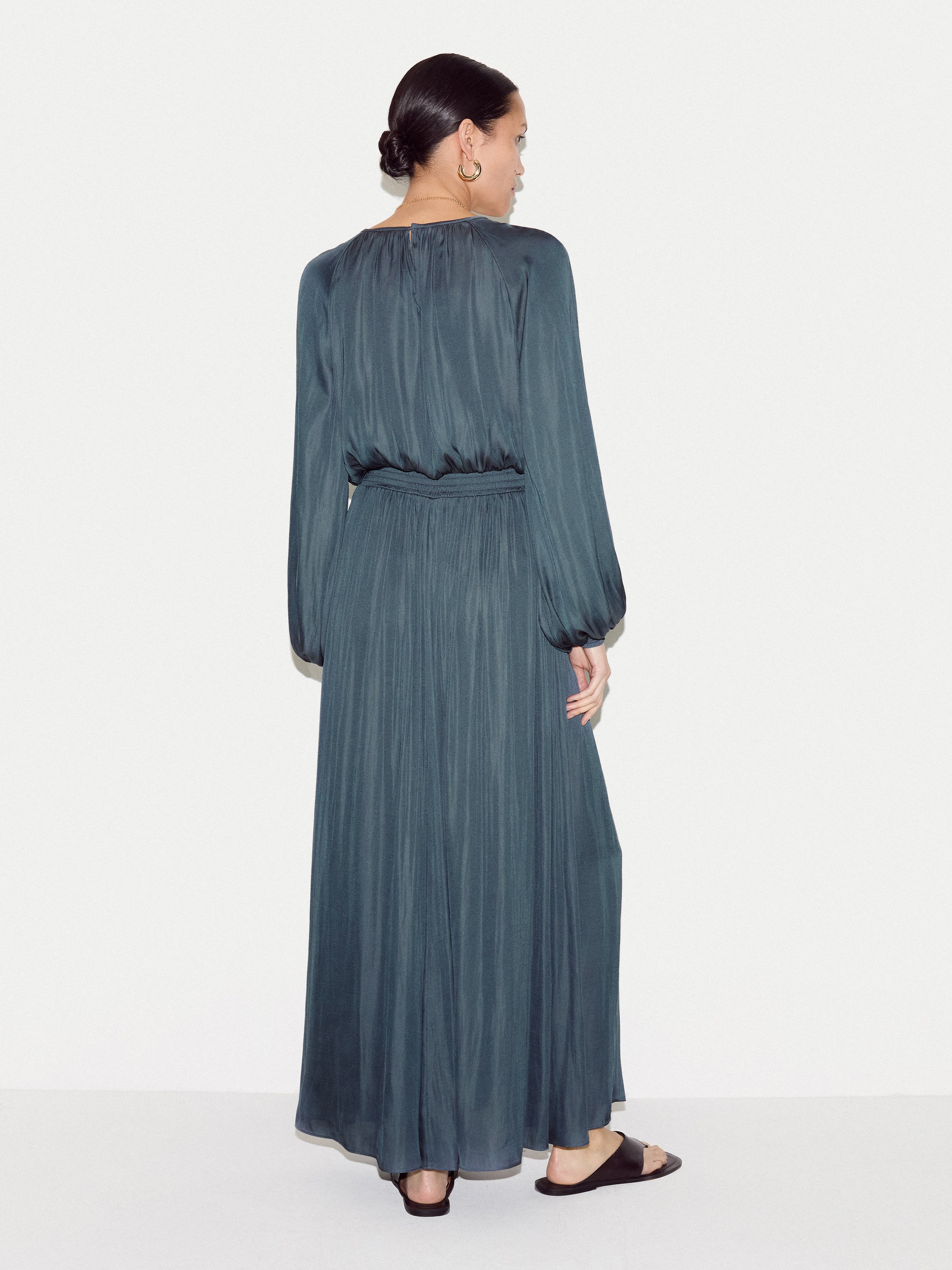 Recycled Satin U Neck Dress | Blue - Image 4