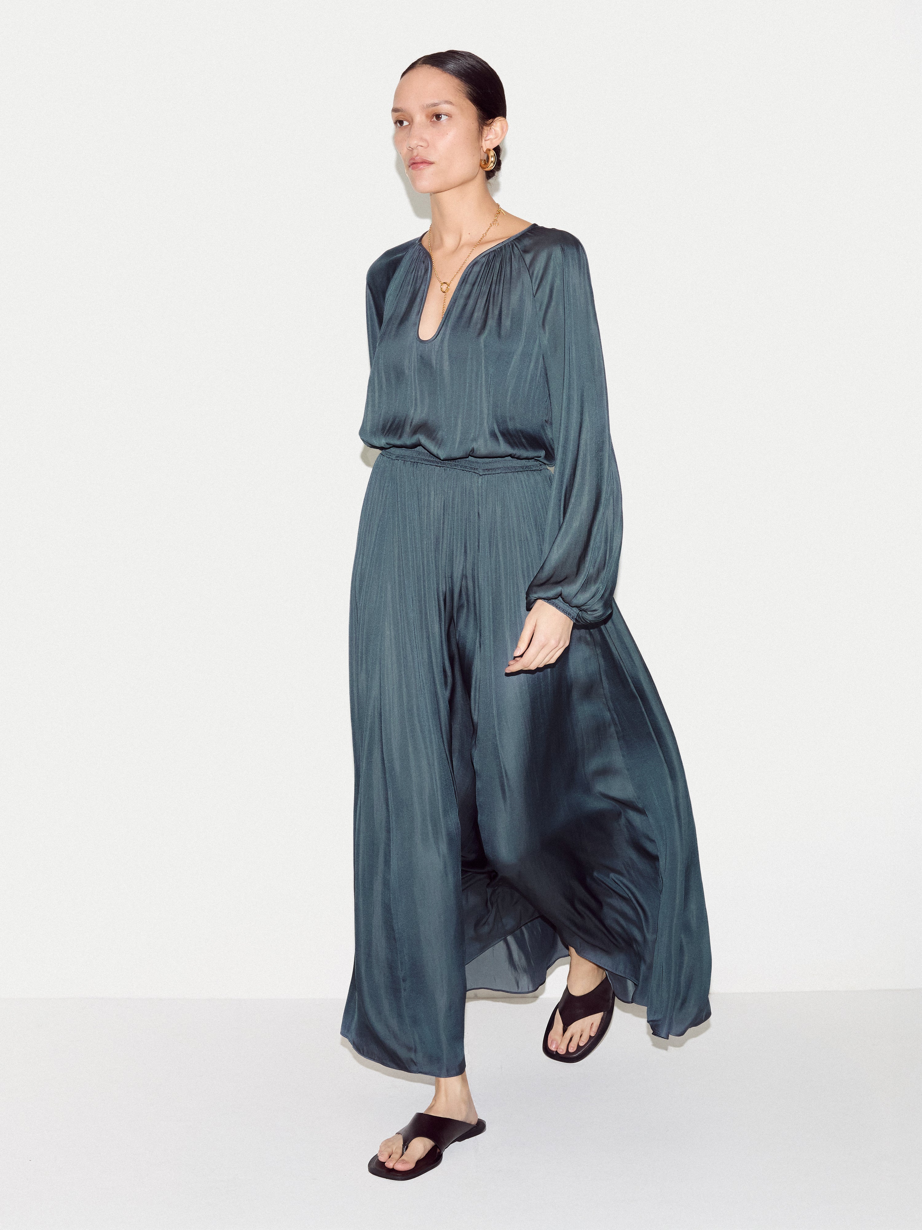 Recycled Satin U Neck Dress | Blue - Image 5
