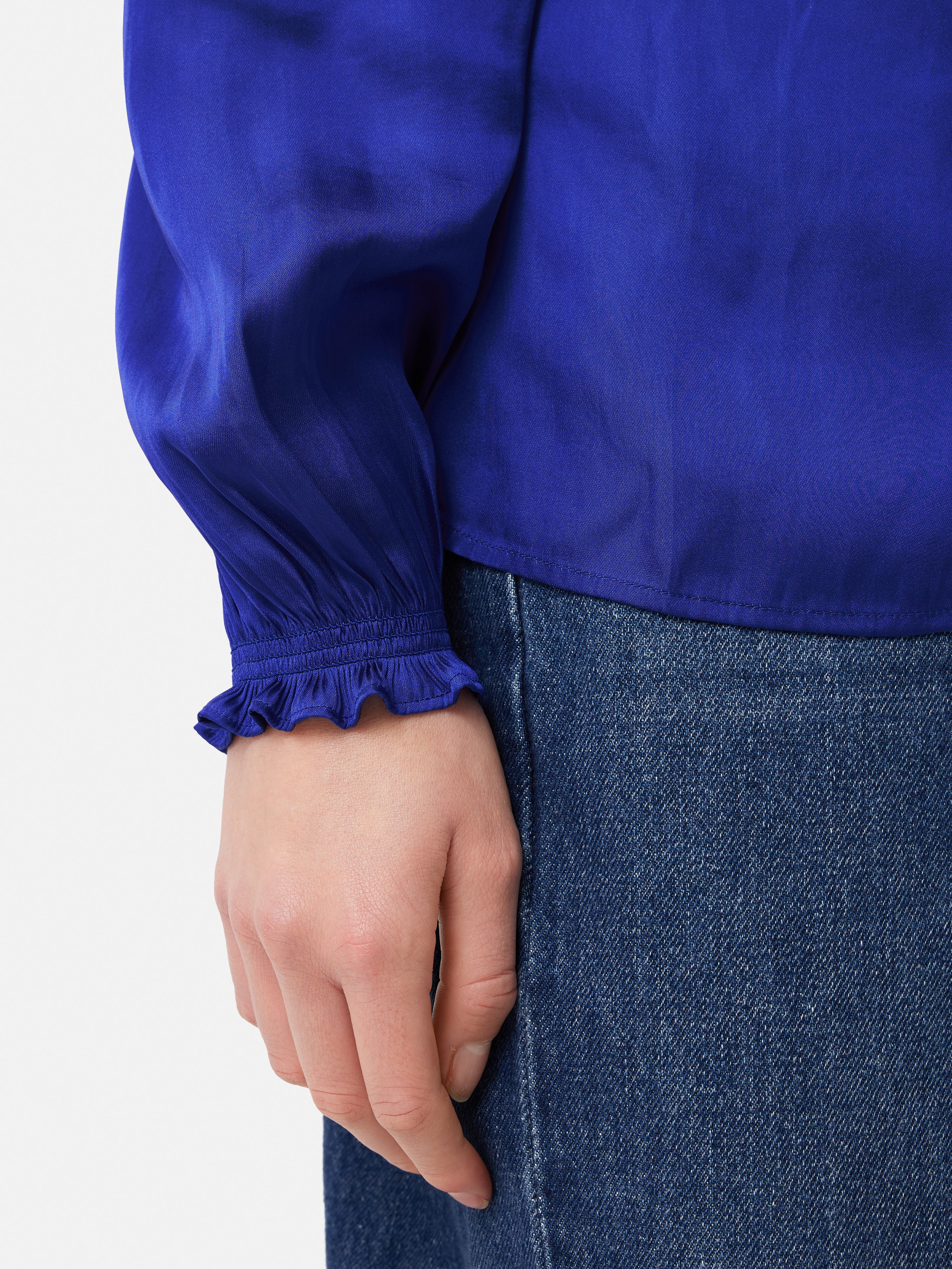 Recycled Satin V Neck Top | Blue - Image 4