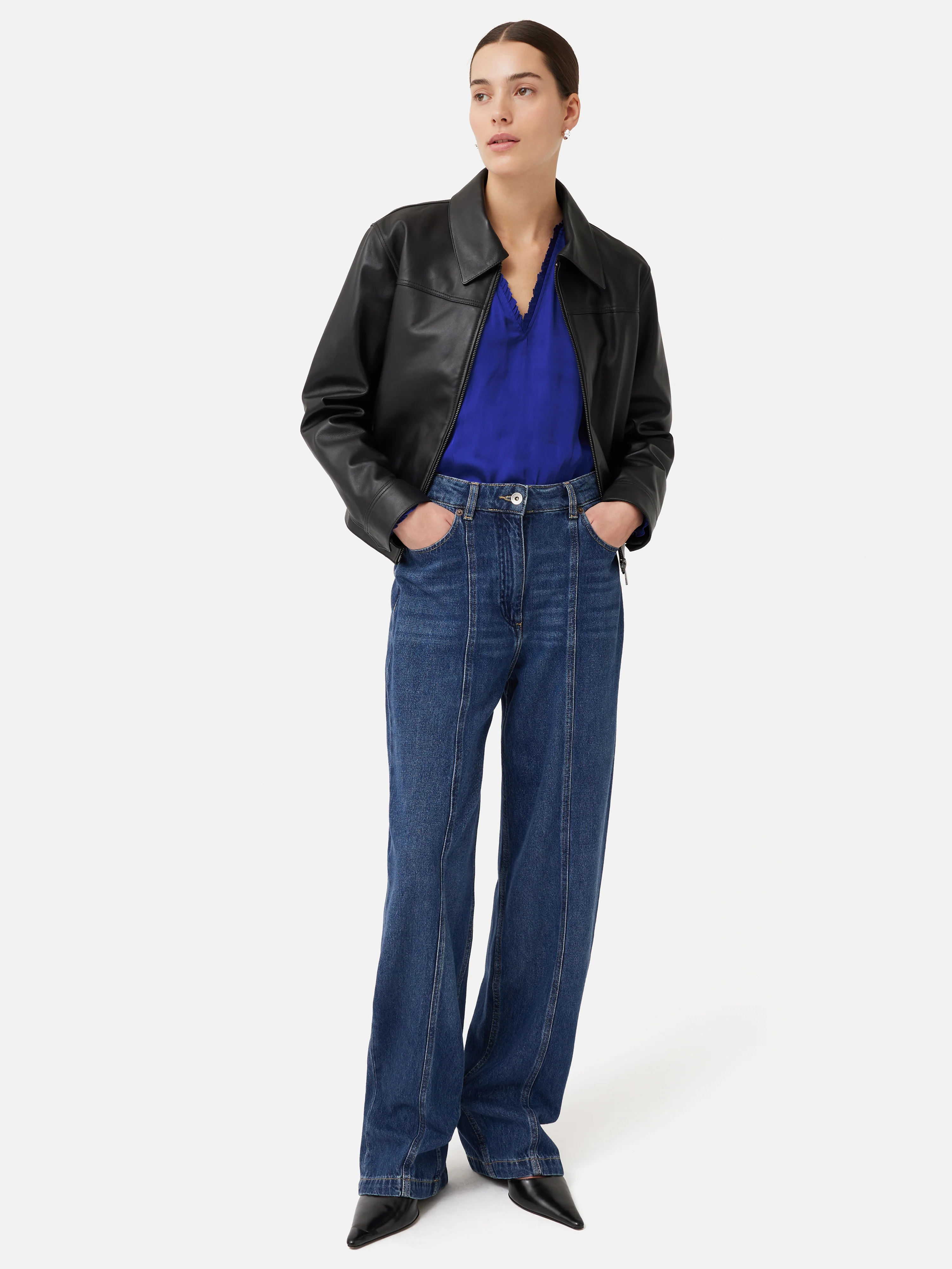 Recycled Satin V Neck Top | Blue - Image 6