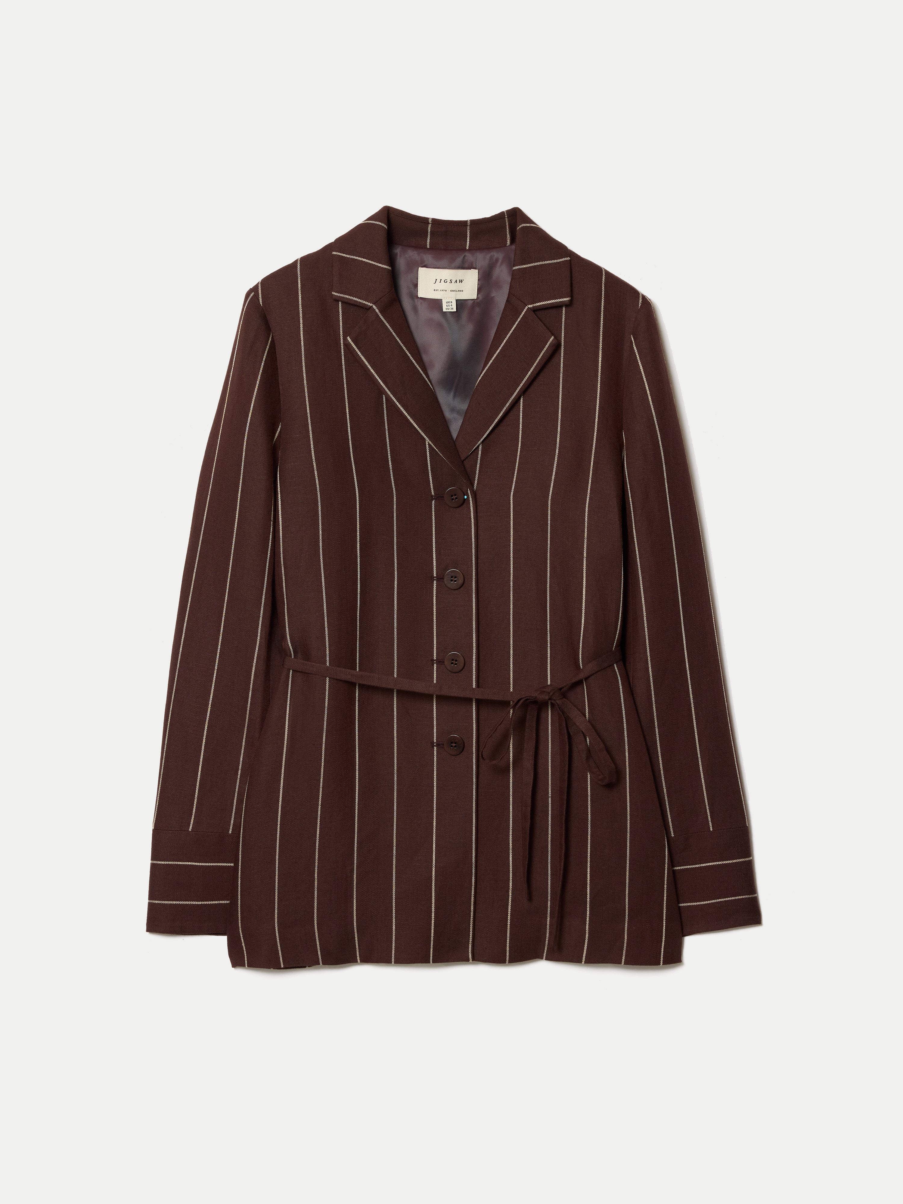 Relaxed Pinstripe Shirt Jacket | Brown - Image 6