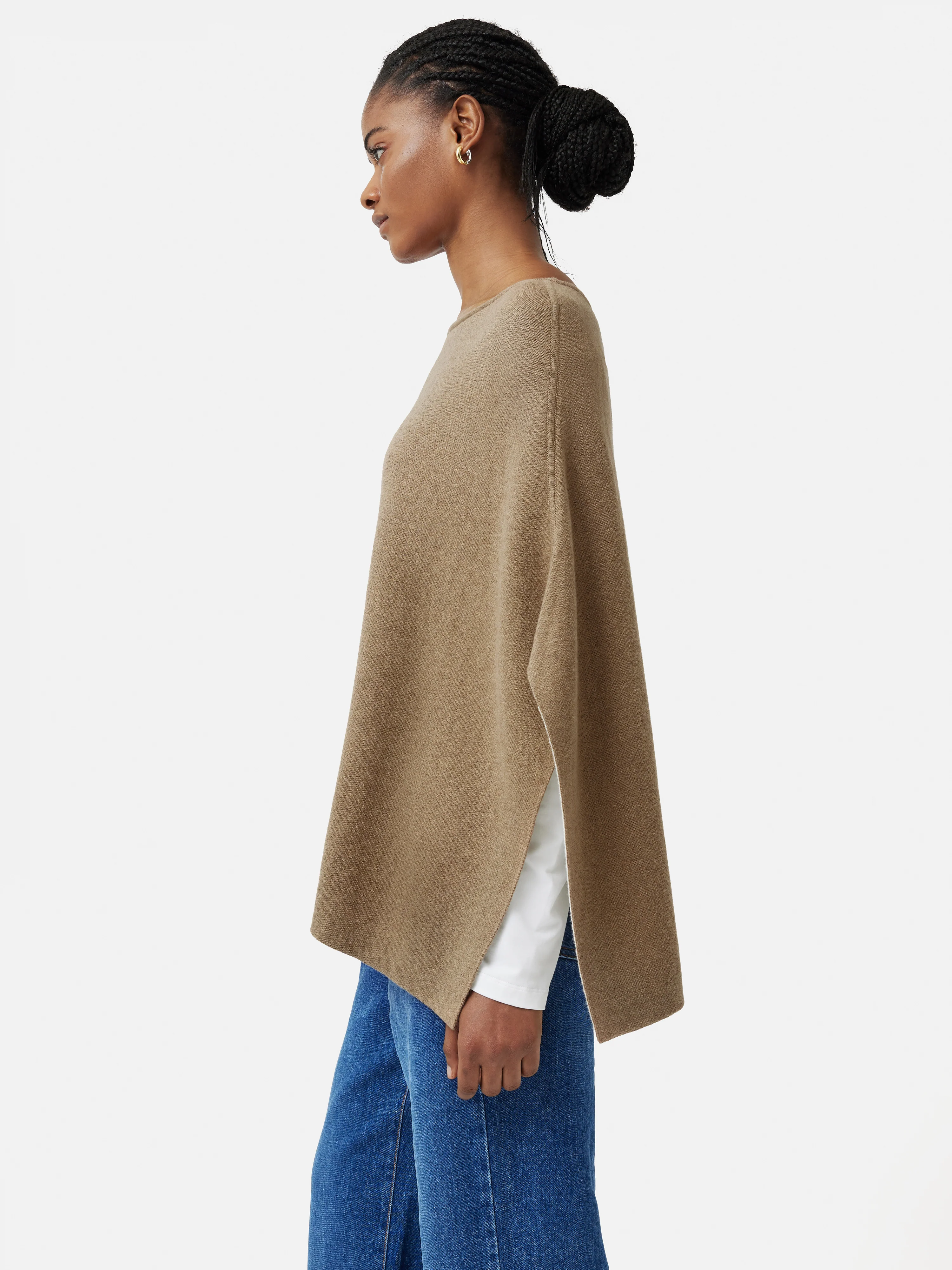 Reversible Cotton Blend Poncho | Camel - Image 6