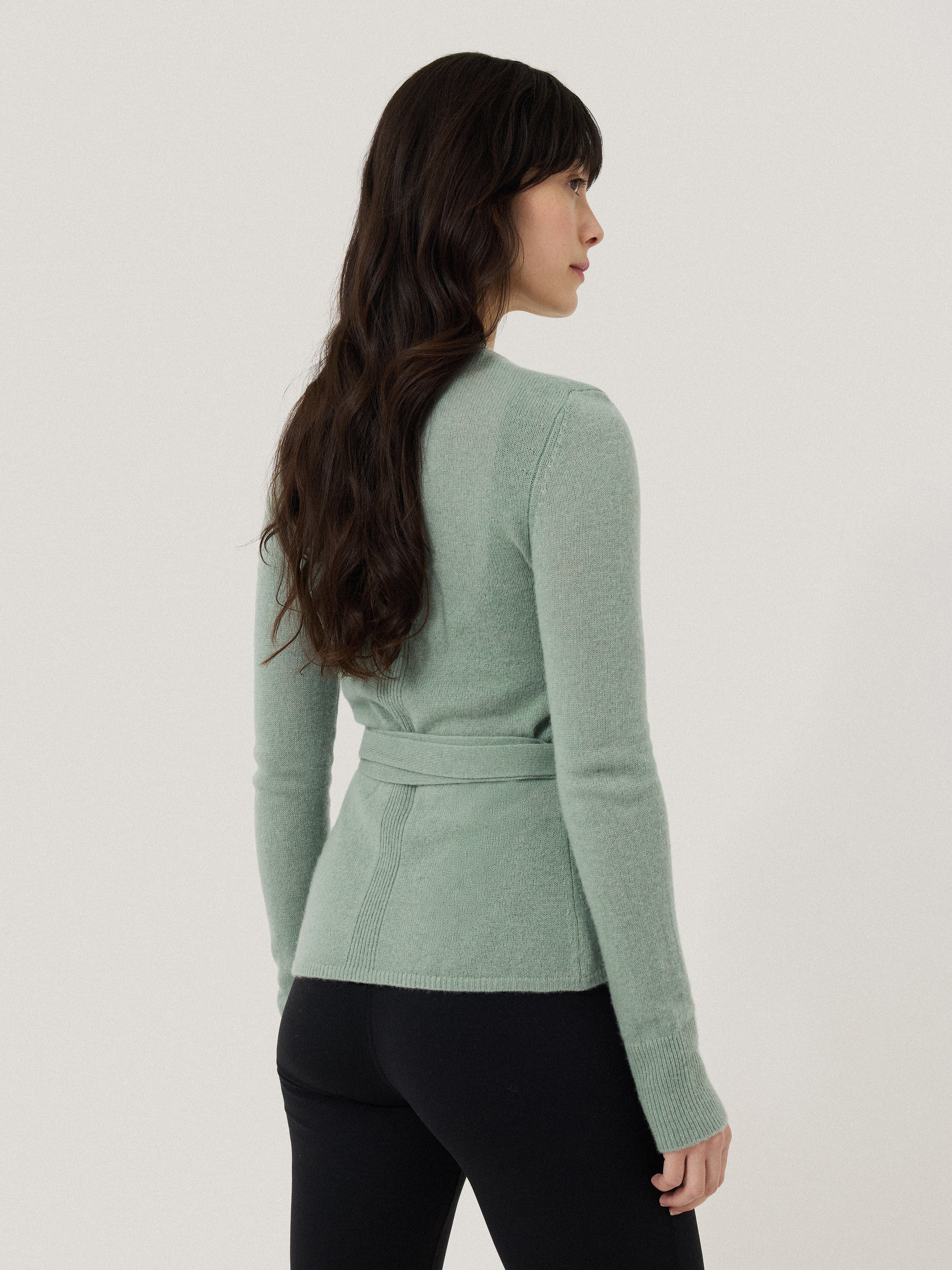Ribbed Wrap Cardigan | Green - Image 4