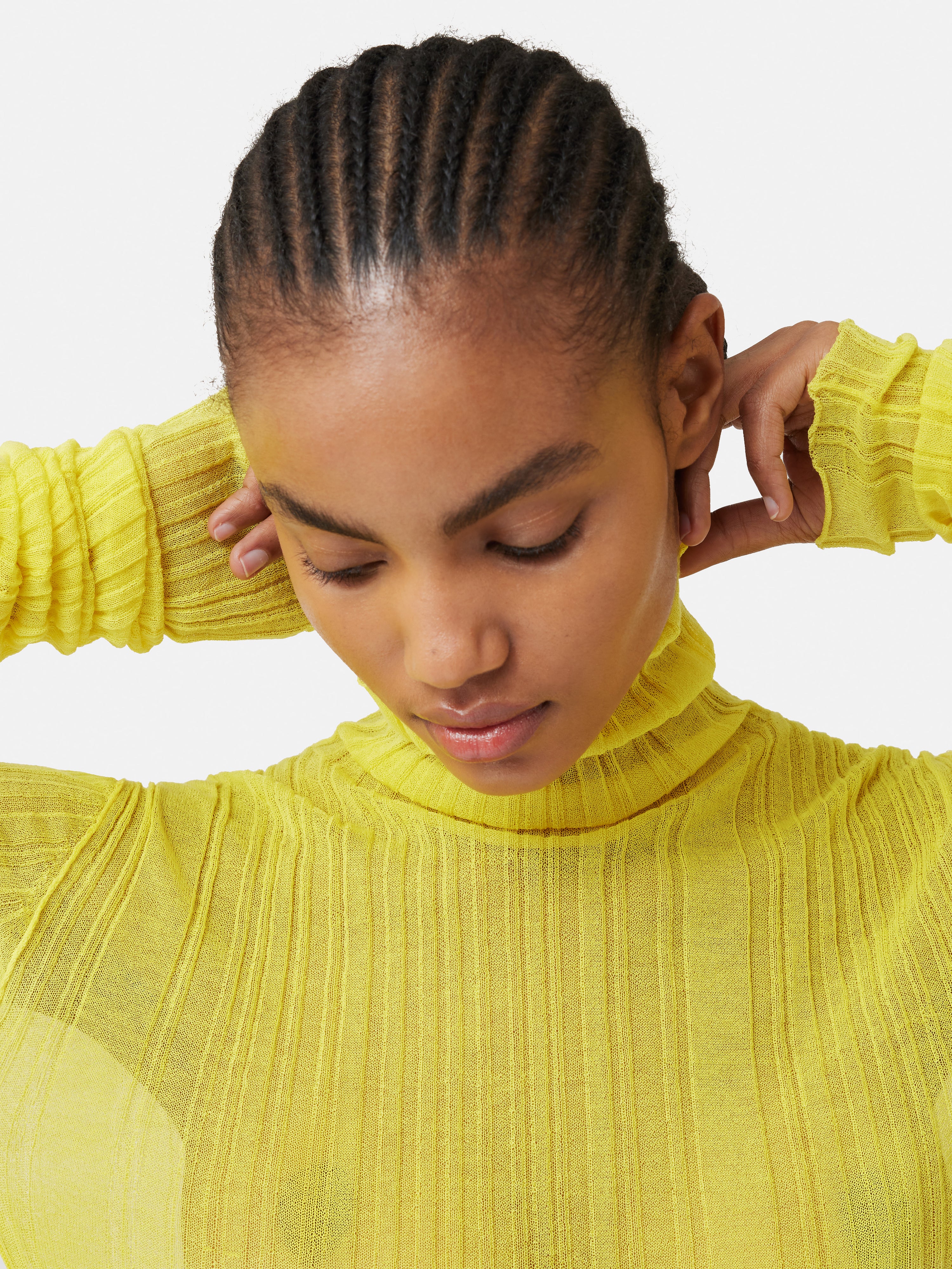 ROKSANDA Plisse Knit Polo Neck | Yellow - Image 3