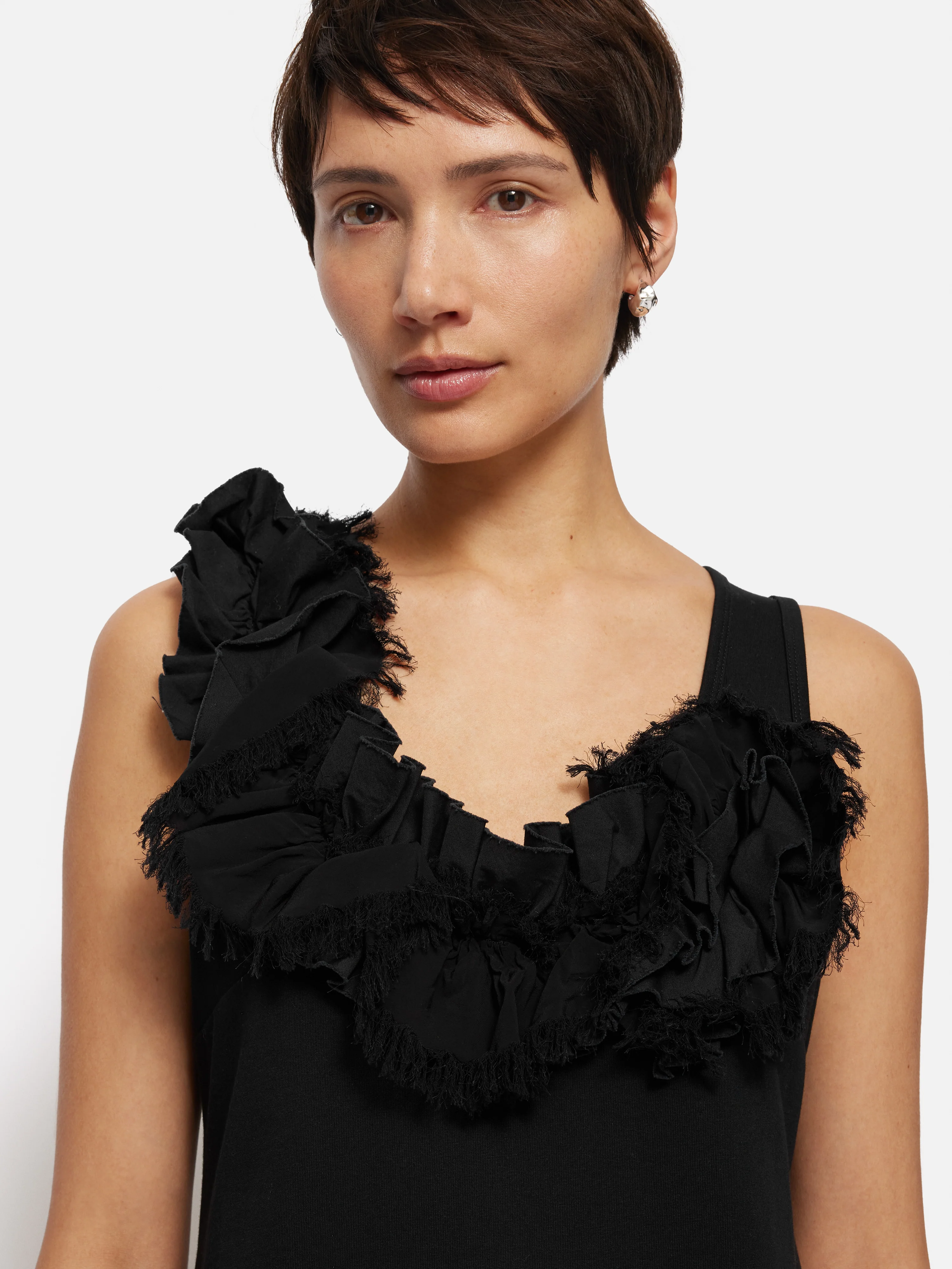 Ruffle Trim Jersey Dress | Black - Image 2