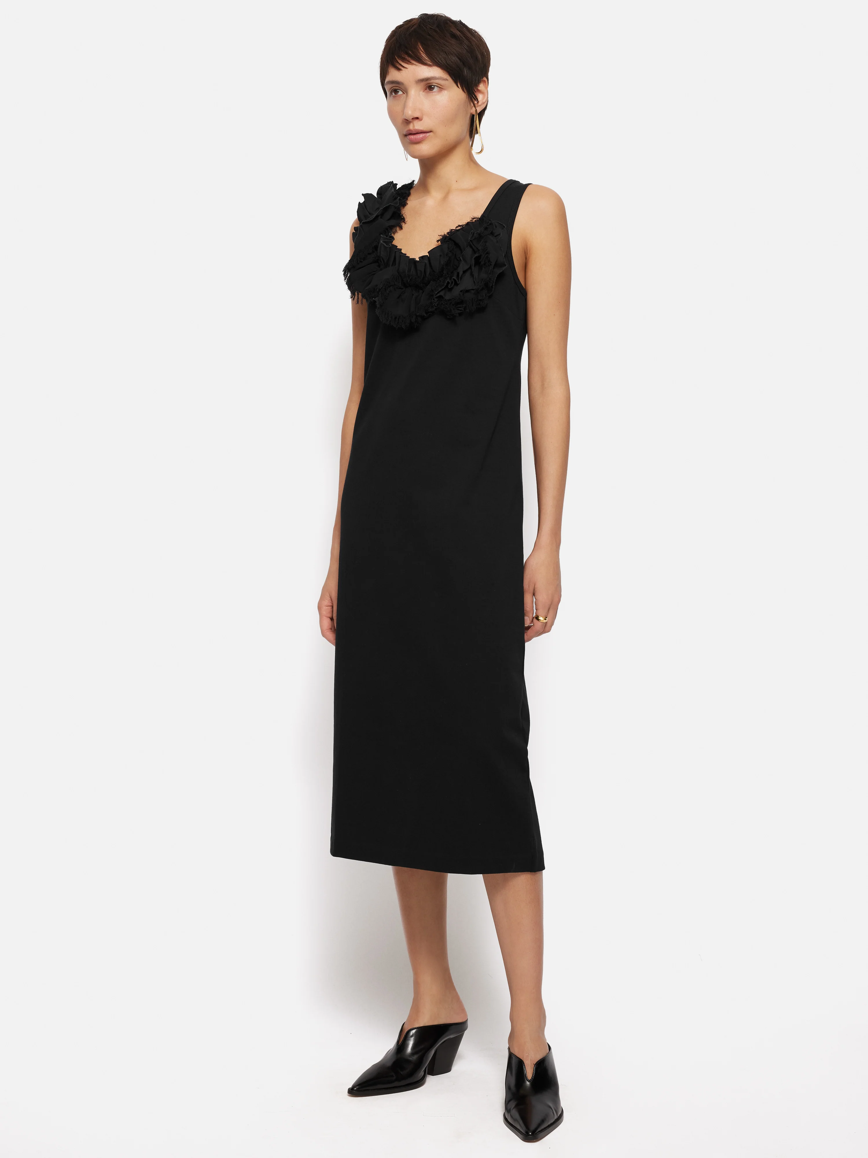 Ruffle Trim Jersey Dress | Black - Image 5