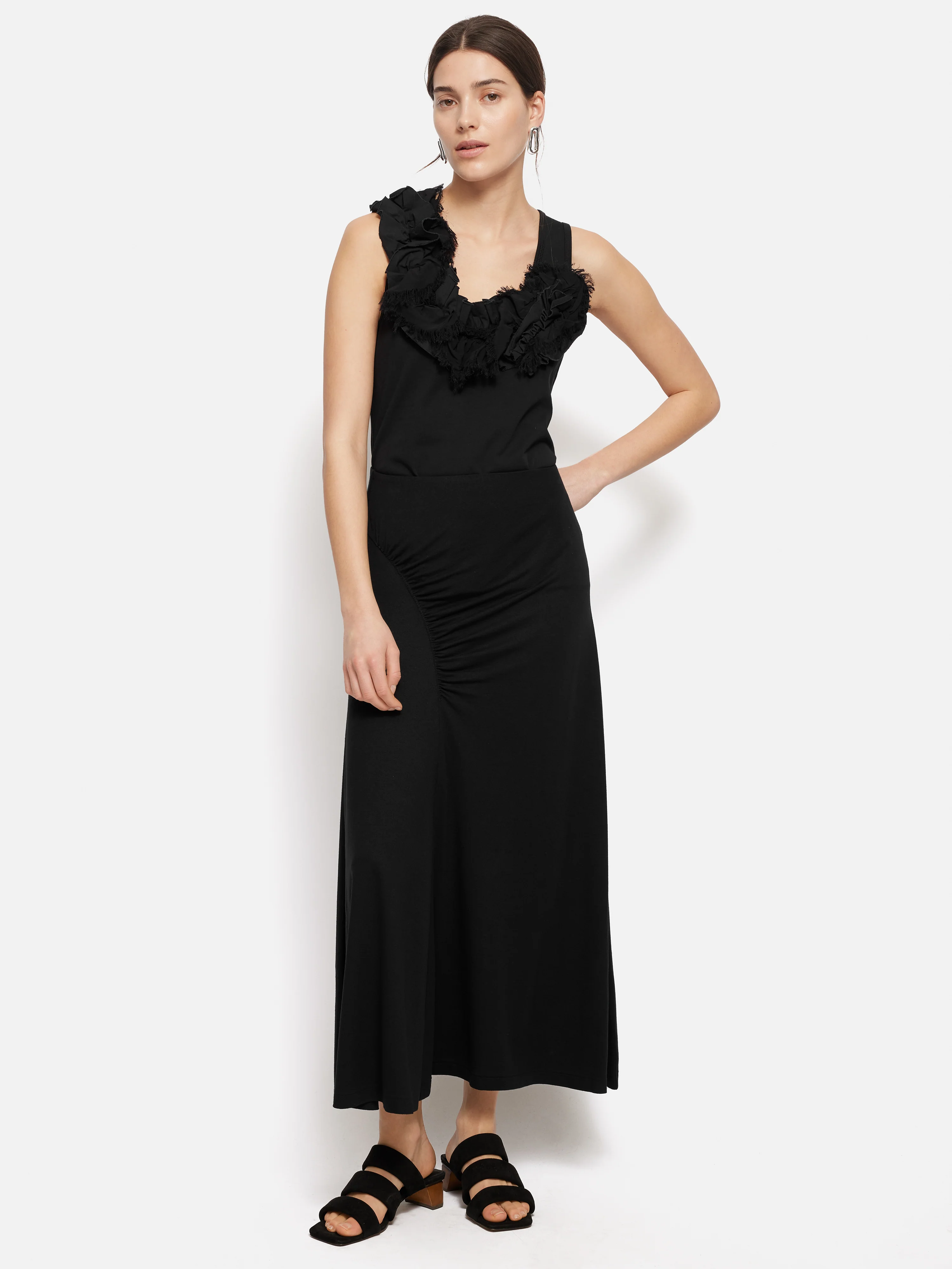 Ruffle Trim Jersey Top | Black - Image 3