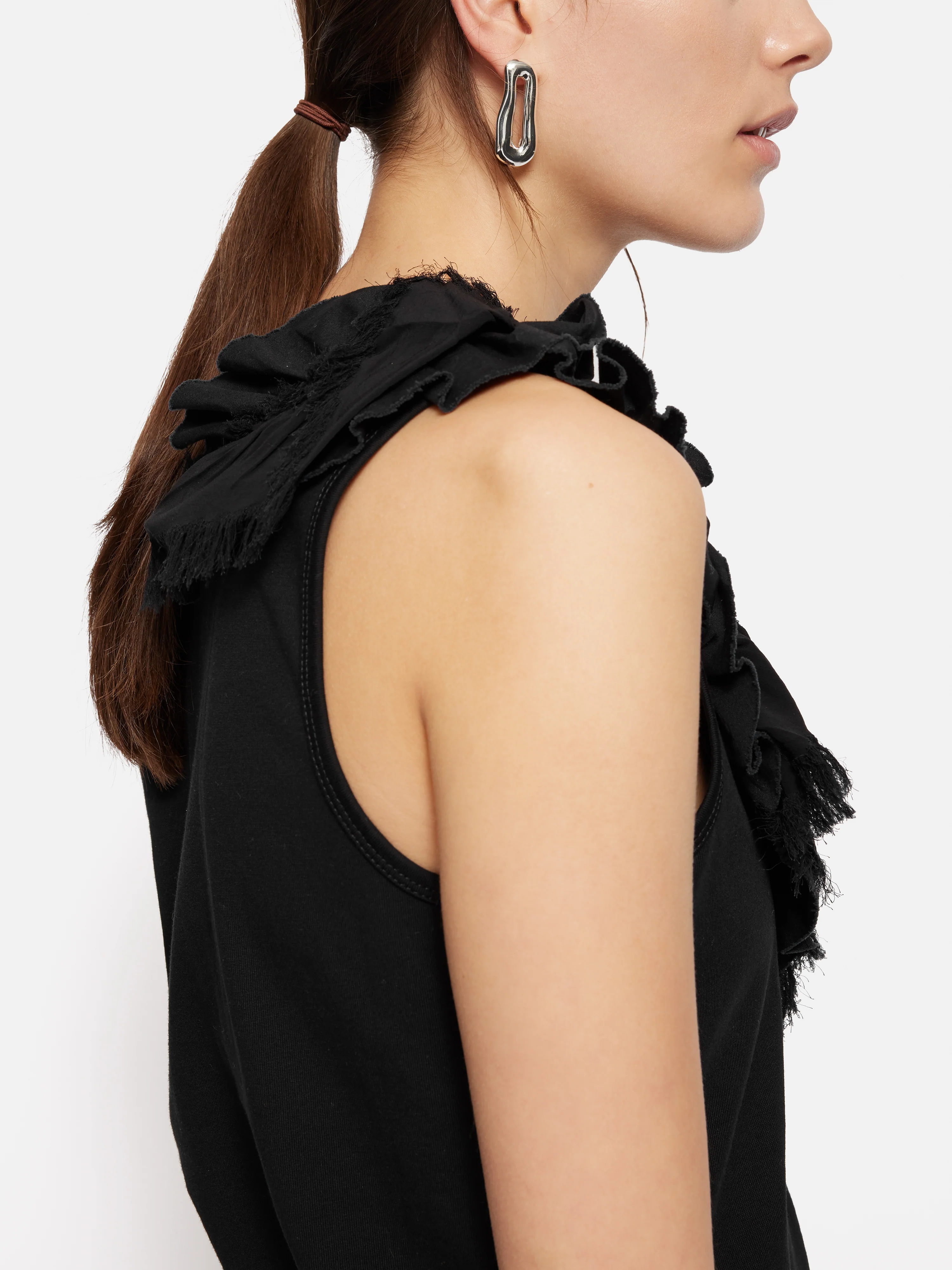 Ruffle Trim Jersey Top | Black - Image 4