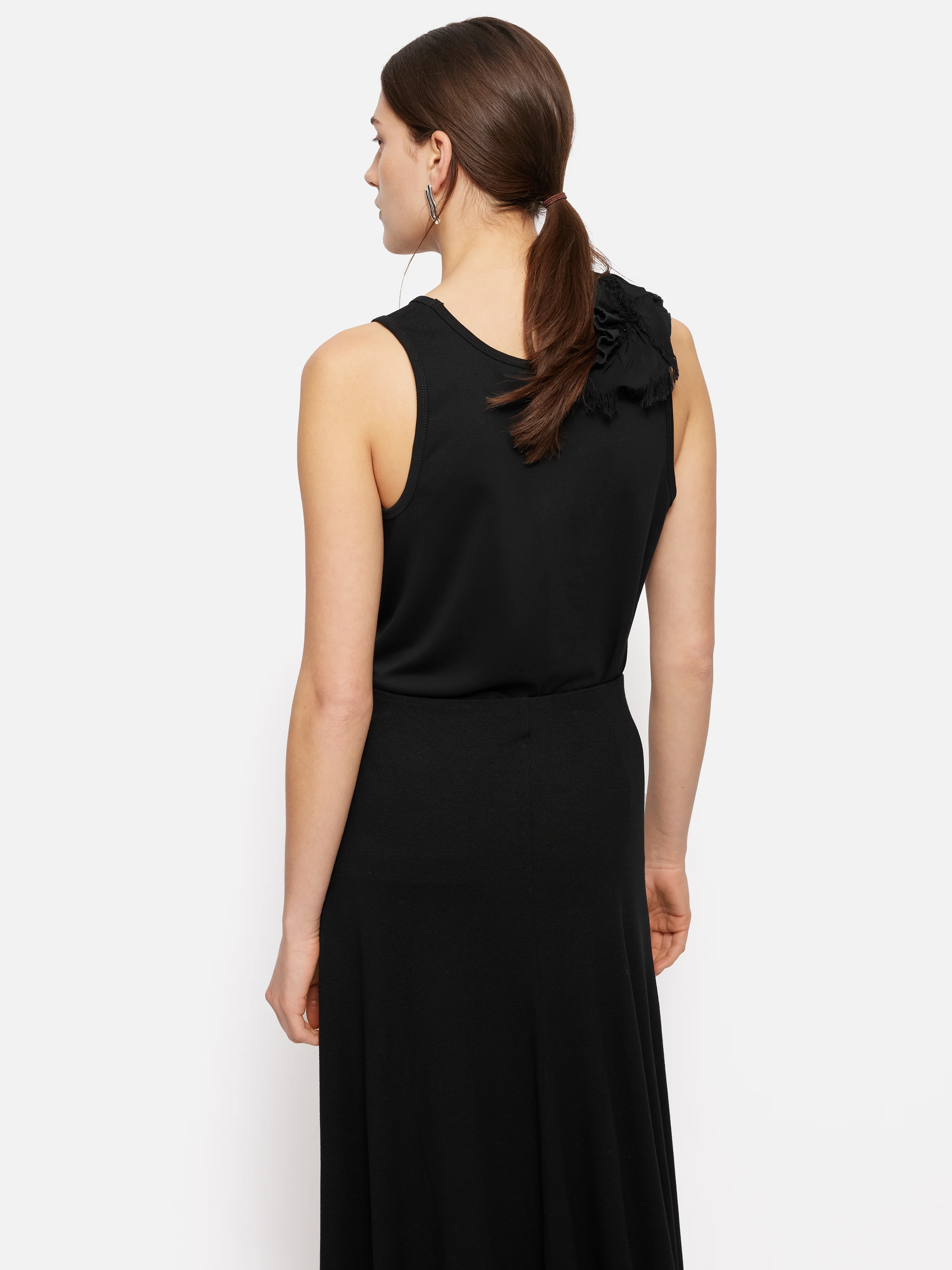 Ruffle Trim Jersey Top | Black - Image 5