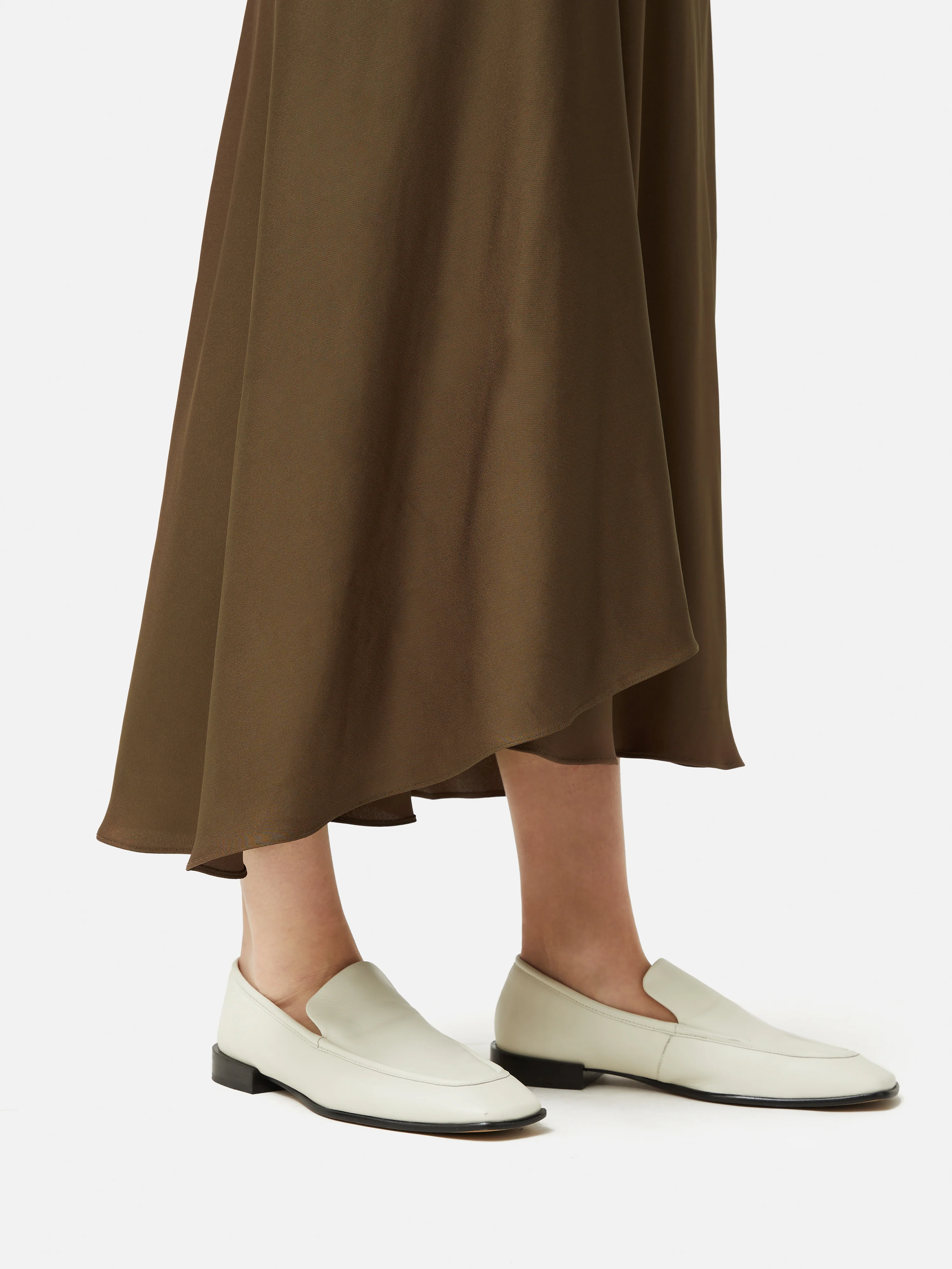 Satin Bias Asymmetric Skirt | Dark Khaki - Image 4