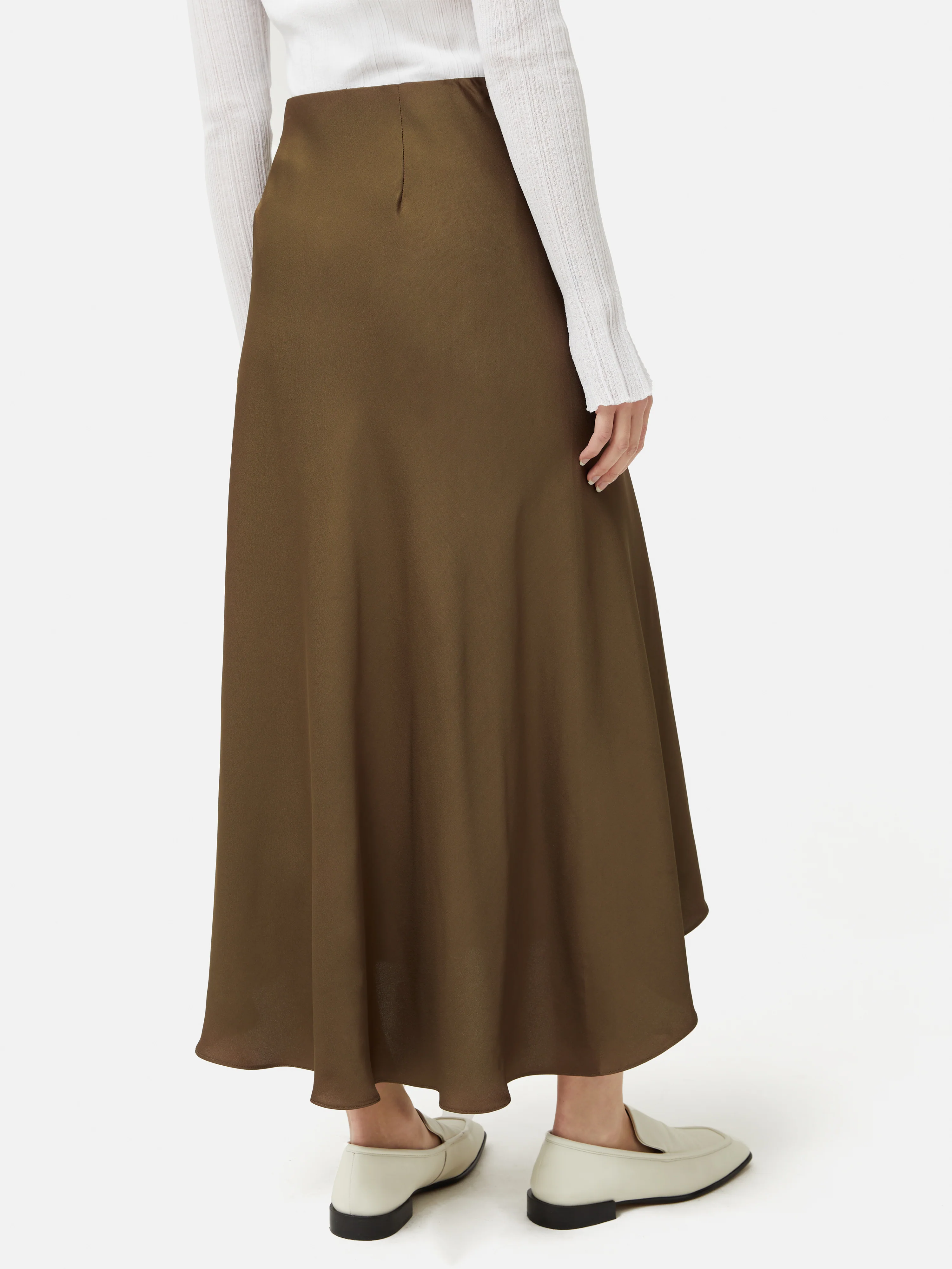 Satin Bias Asymmetric Skirt | Dark Khaki - Image 5
