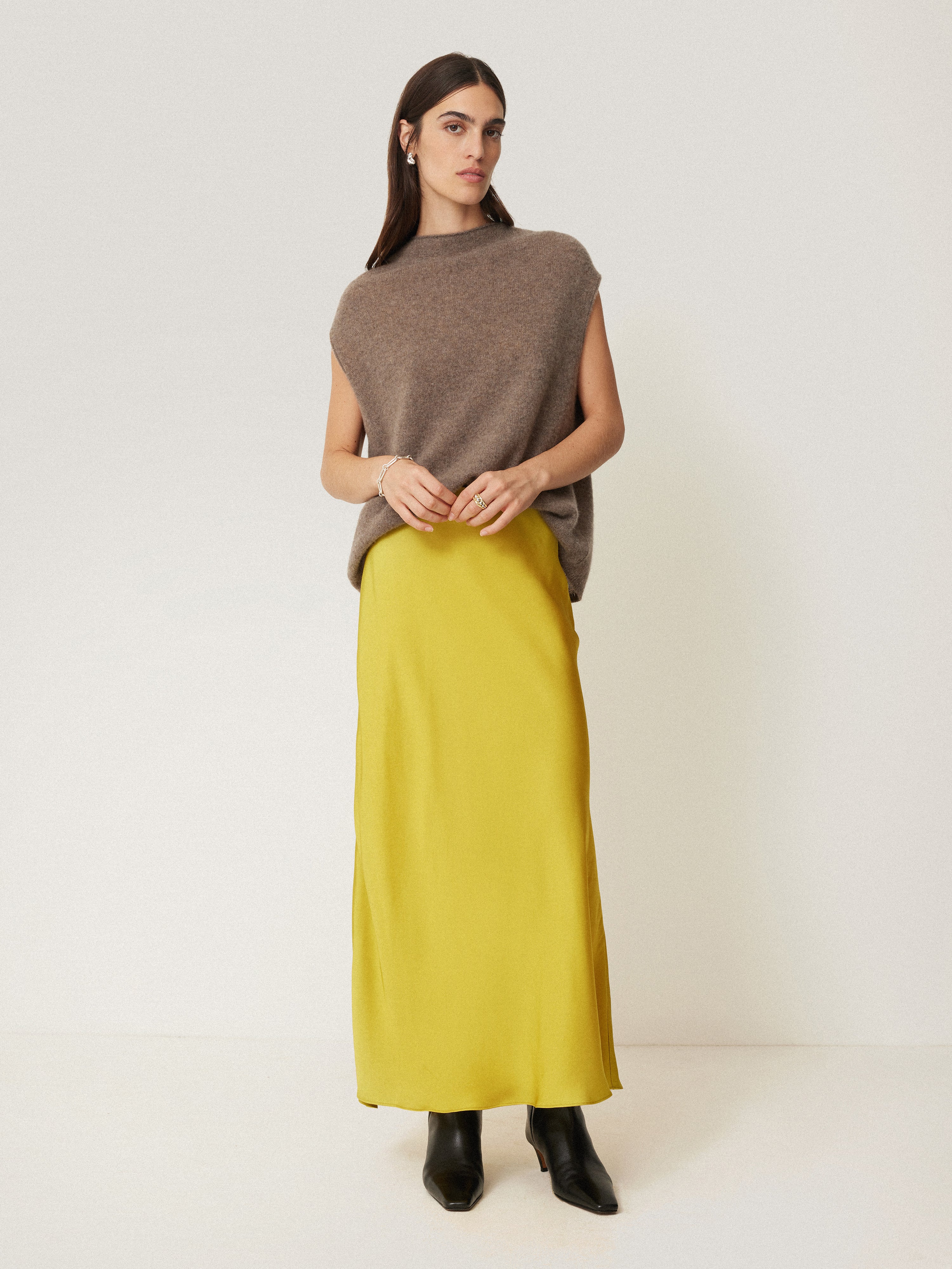 Satin Bias Maxi Skirt | Yellow - Image 3