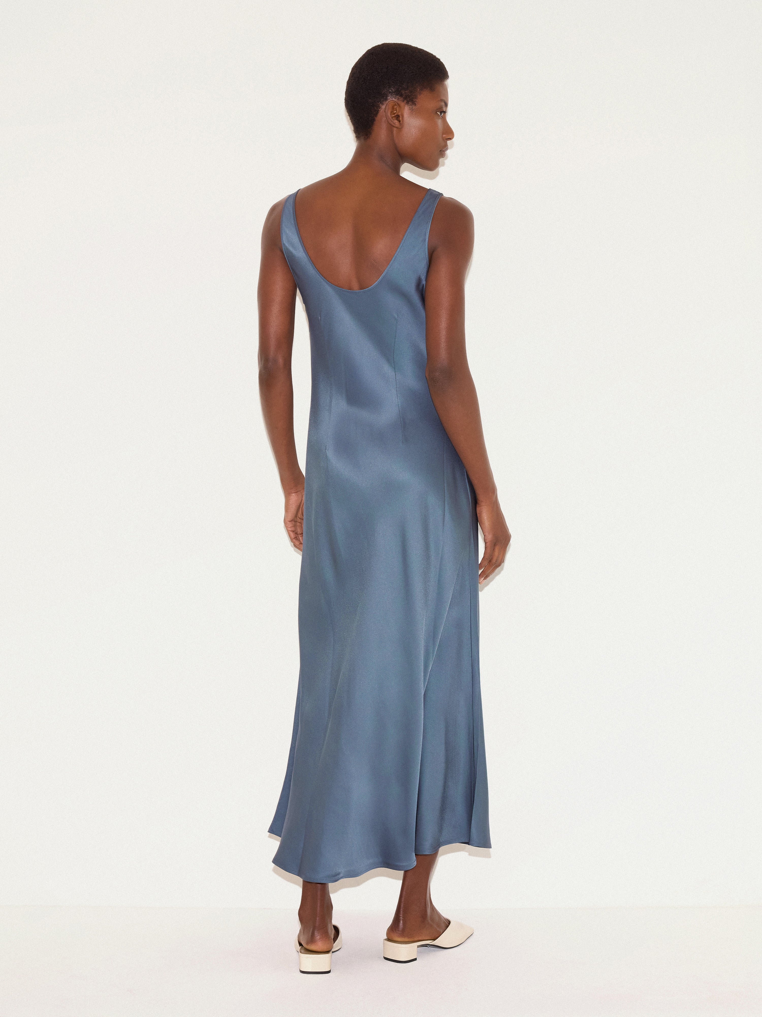 Satin Cowl Neck Bias Dress | Blue - Image 4