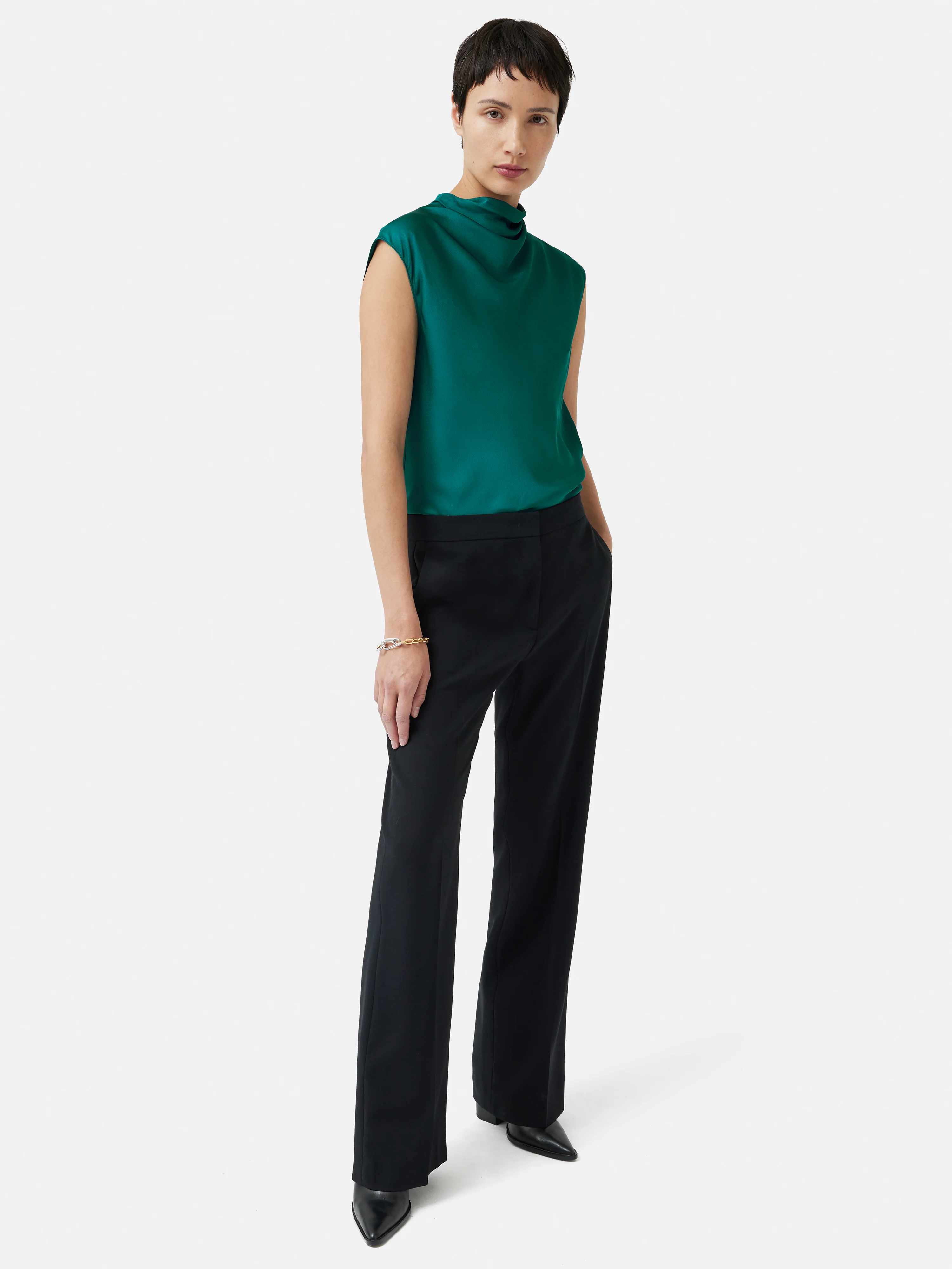 Satin Cowl Neck Top | Green - Image 3