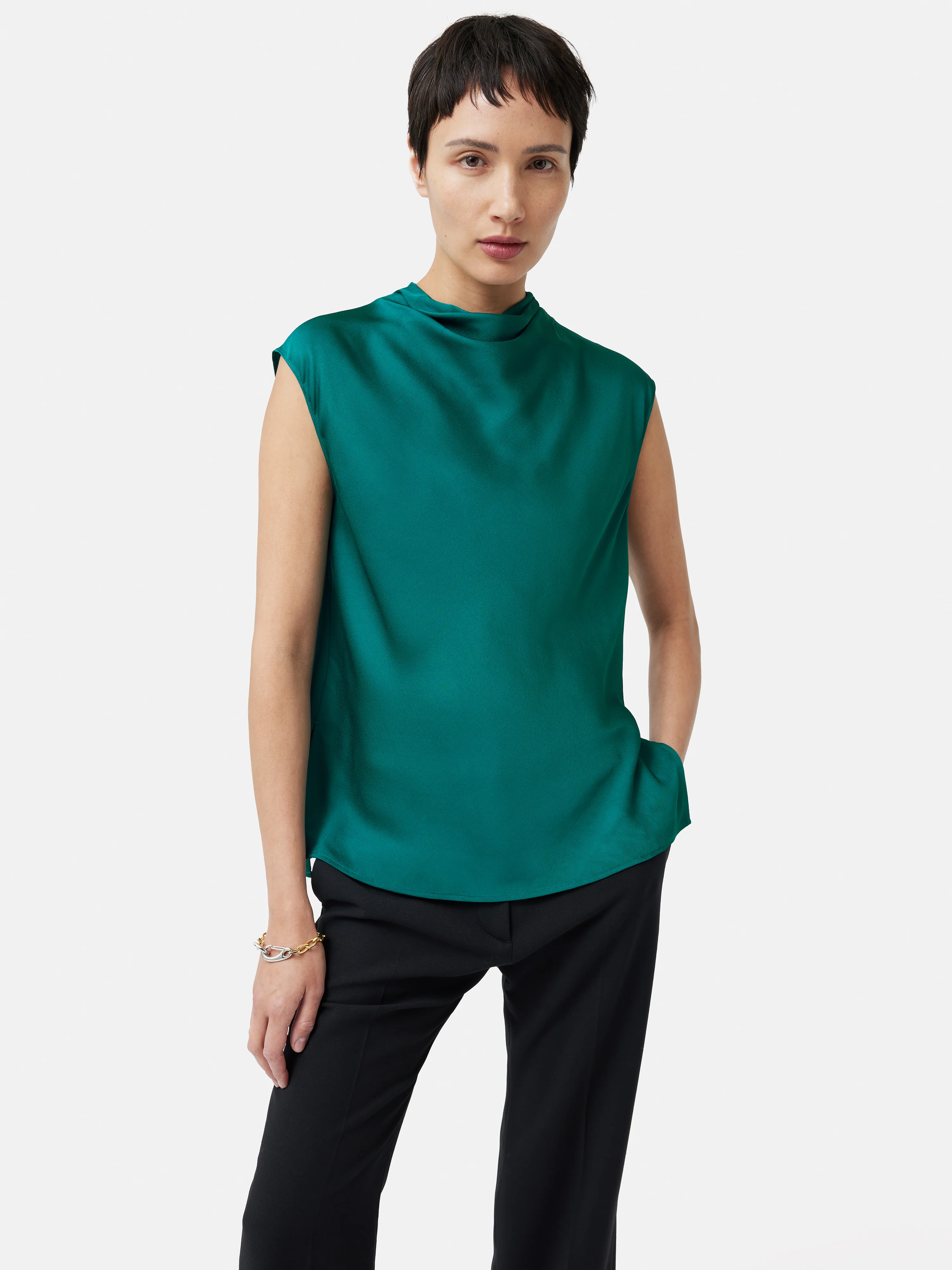 Satin Cowl Neck Top | Green - Image 6