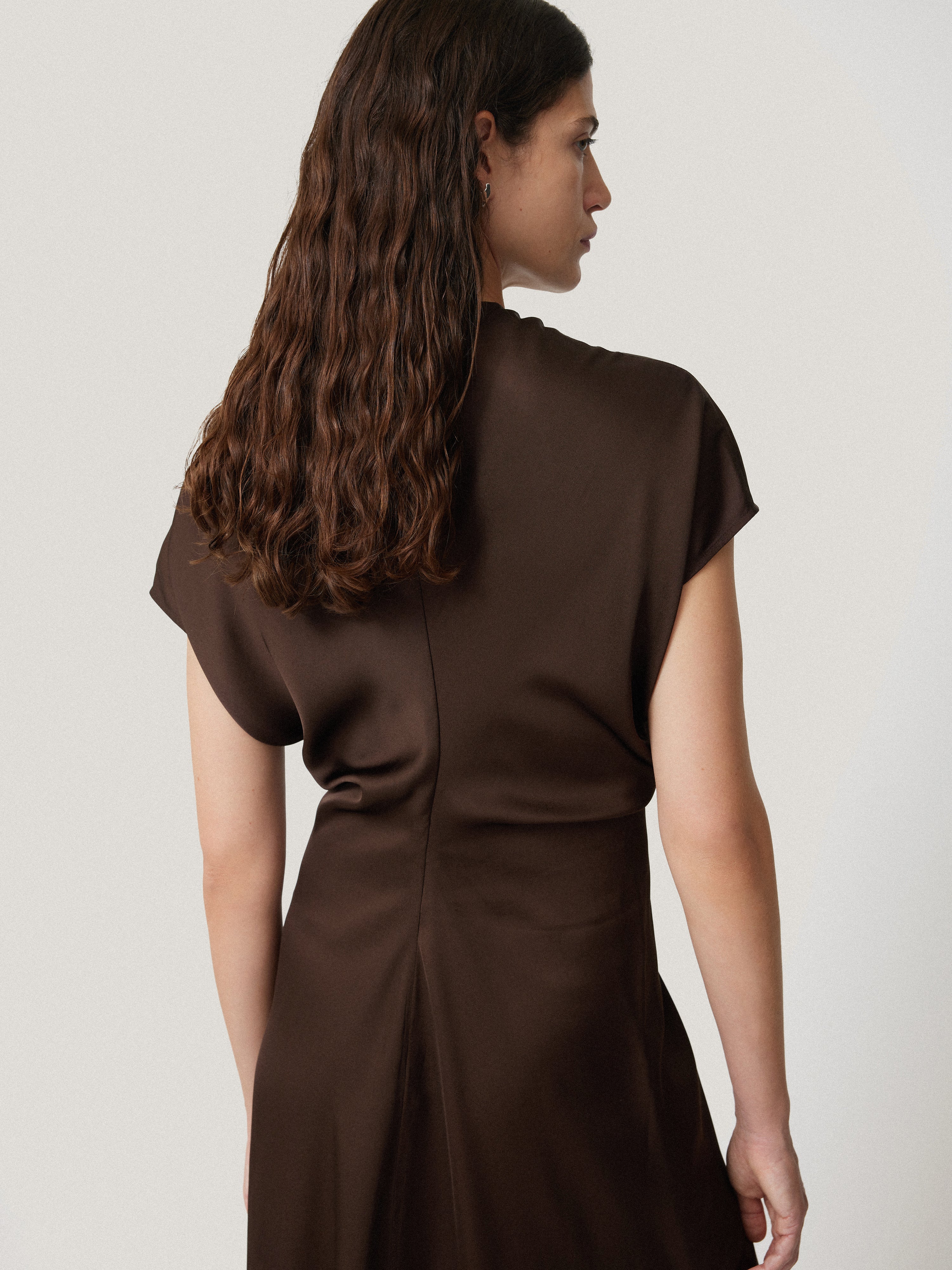 Satin Crepe Midi Dress | Brown - Image 3