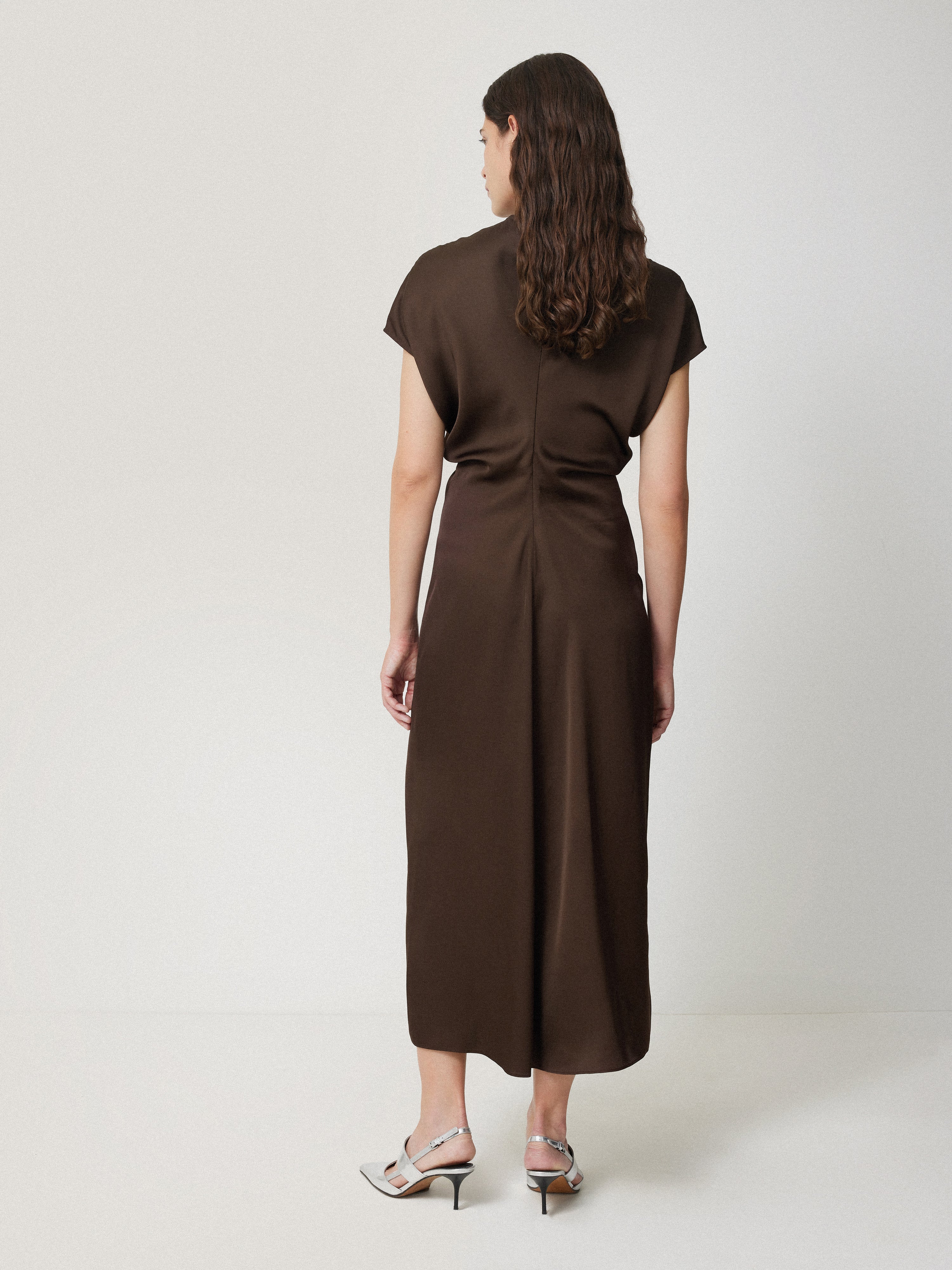 Satin Crepe Midi Dress | Brown - Image 4