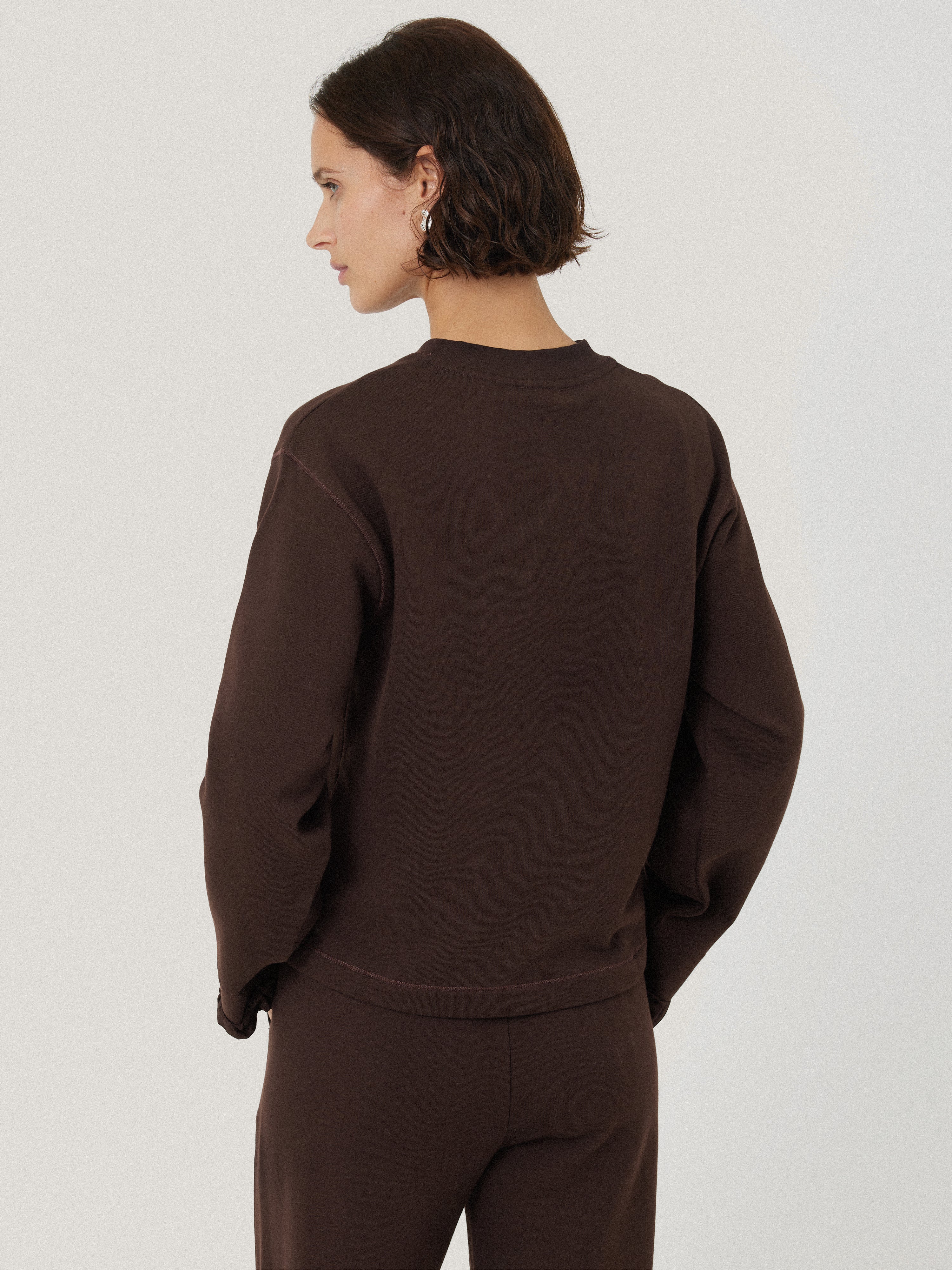 Satin Cuff Jersey Sweatshirt | Chocolate - Image 5