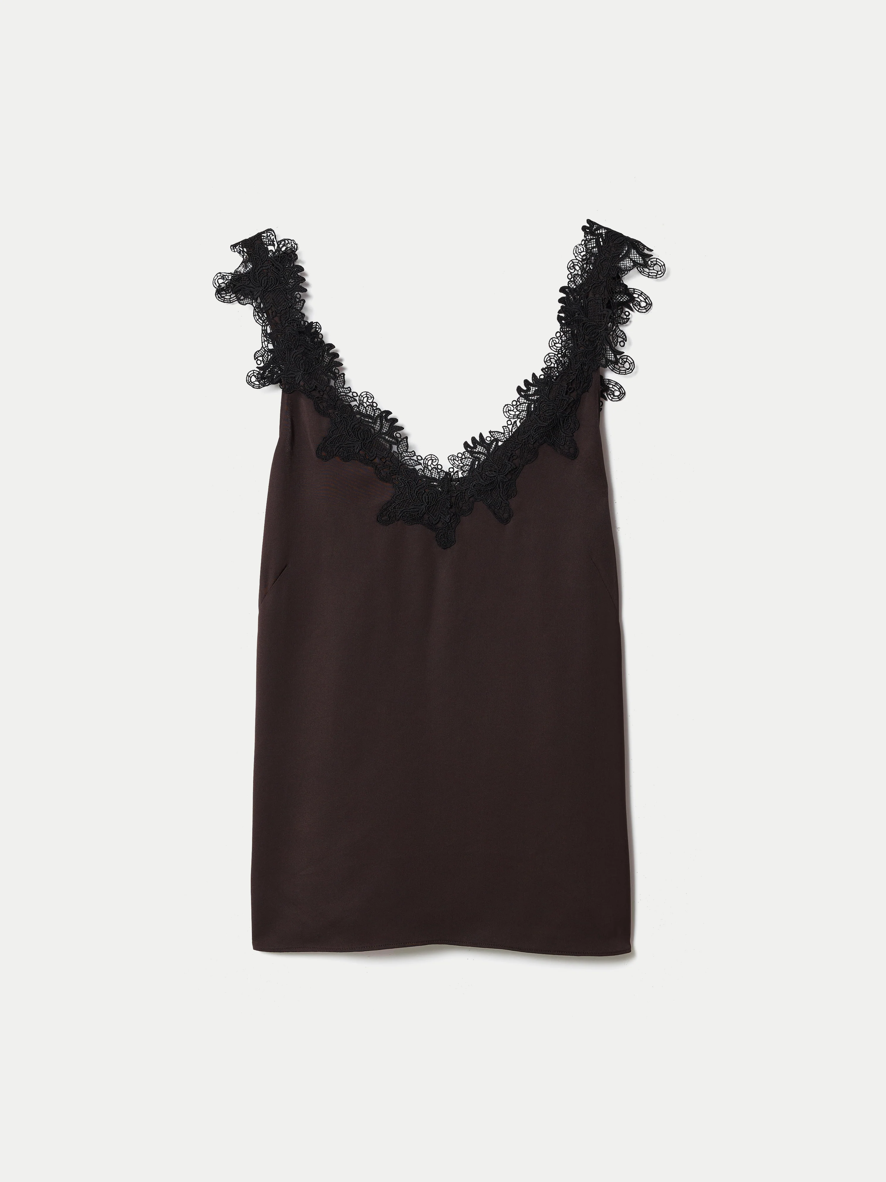 Satin Lace Detail Cami  | Brown - Image 6