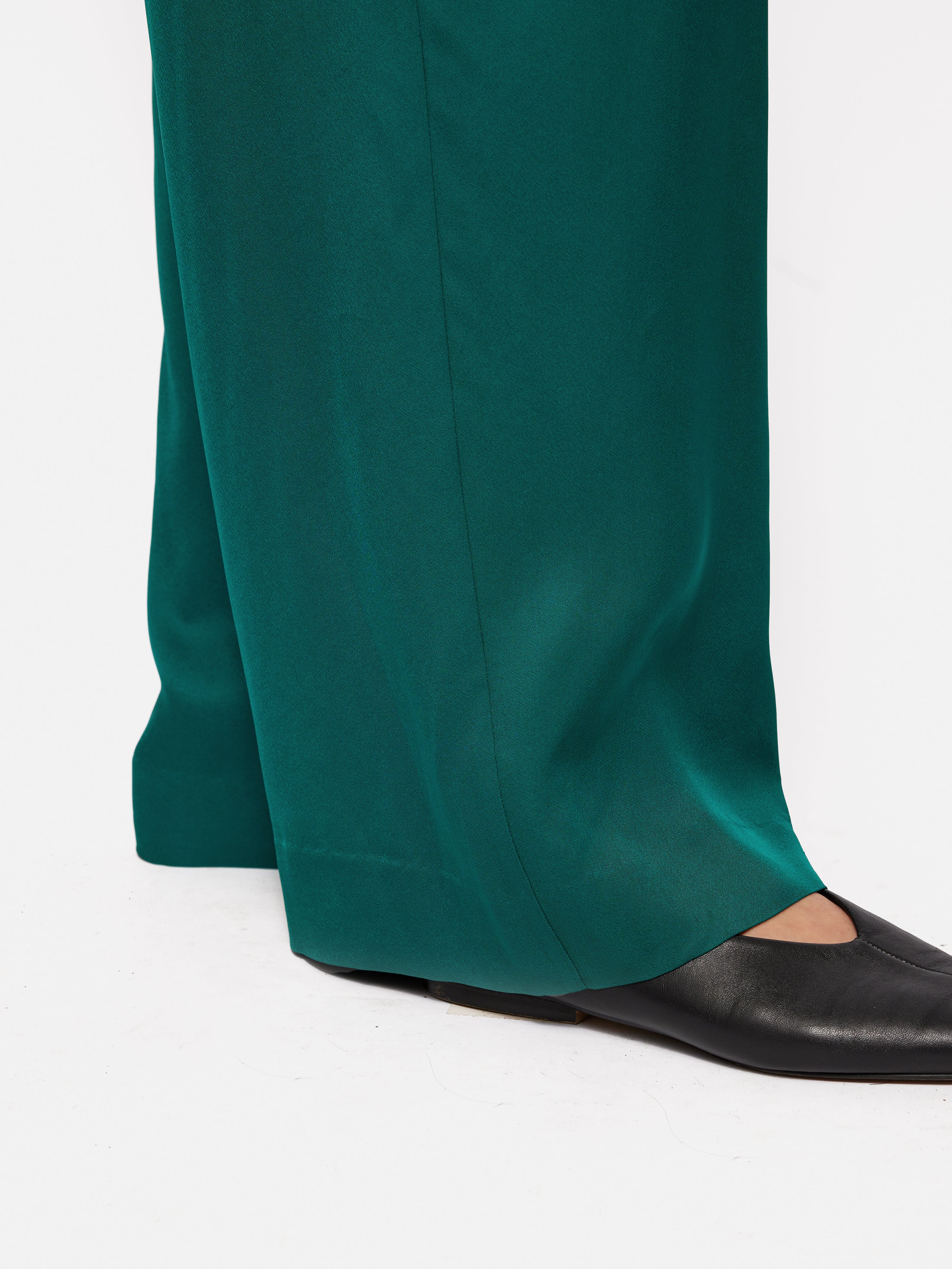 Satin Pleat Trouser | Green - Image 2