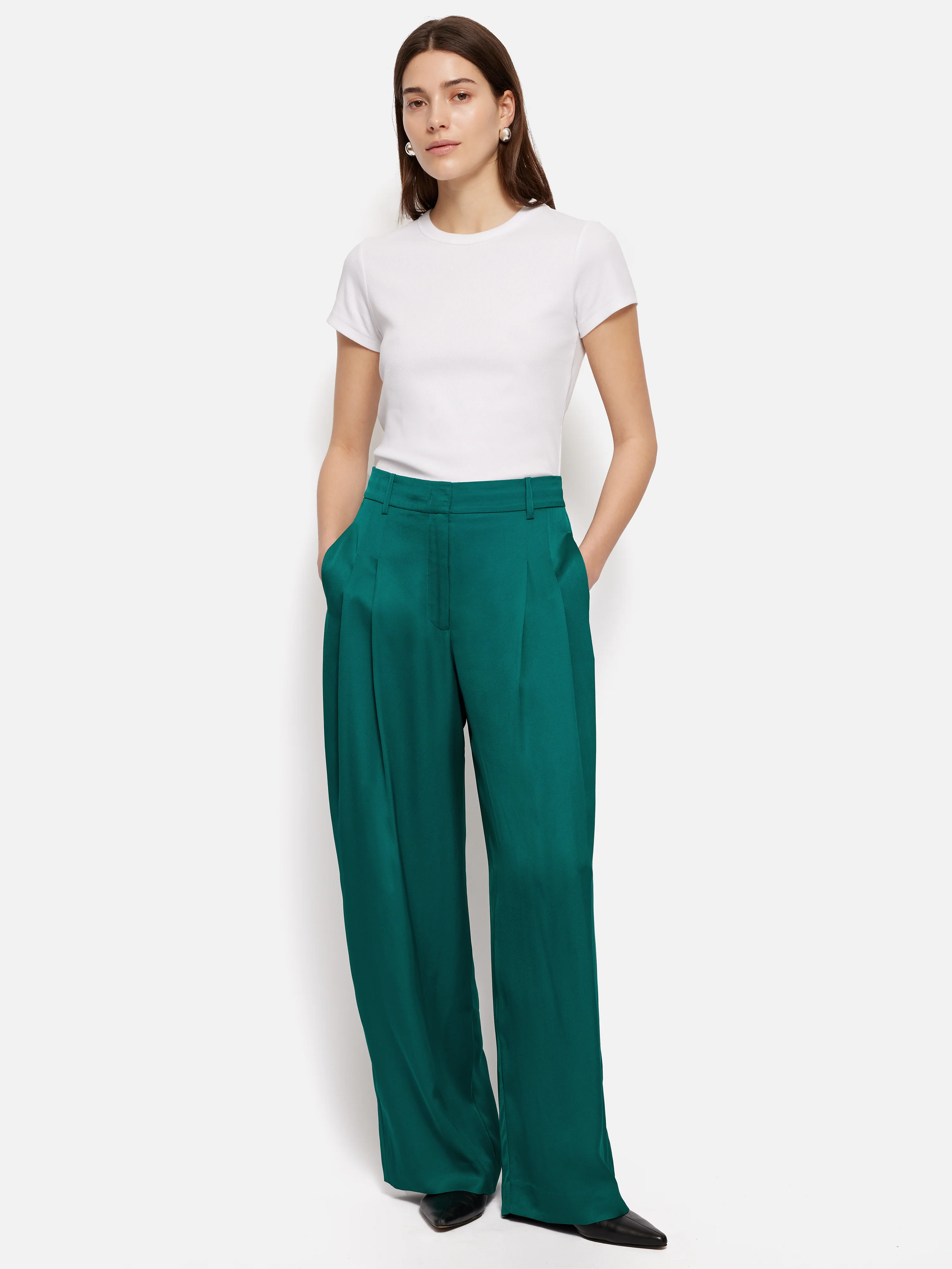 Satin Pleat Trouser | Green - Image 3