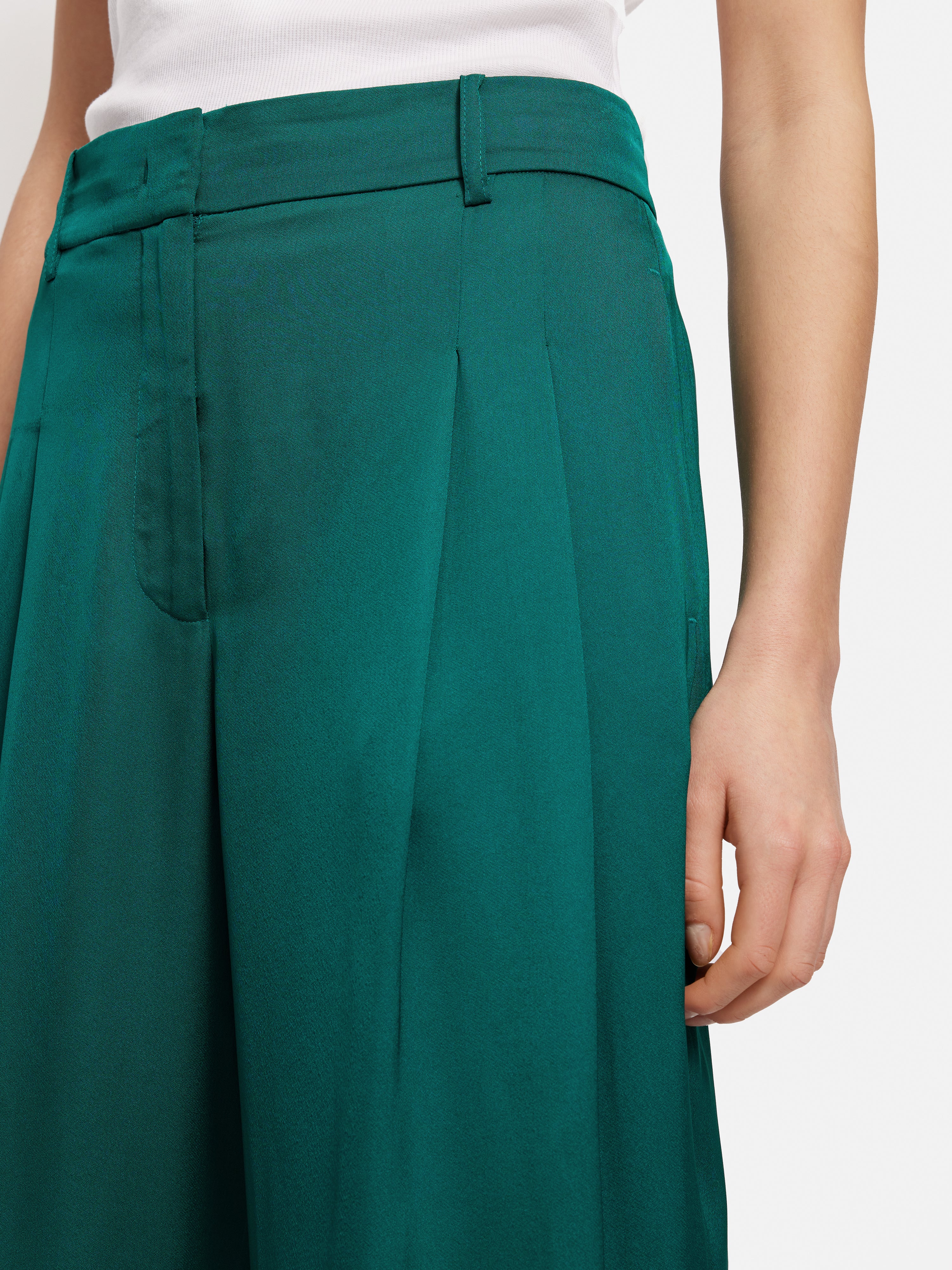 Satin Pleat Trouser | Green - Image 4