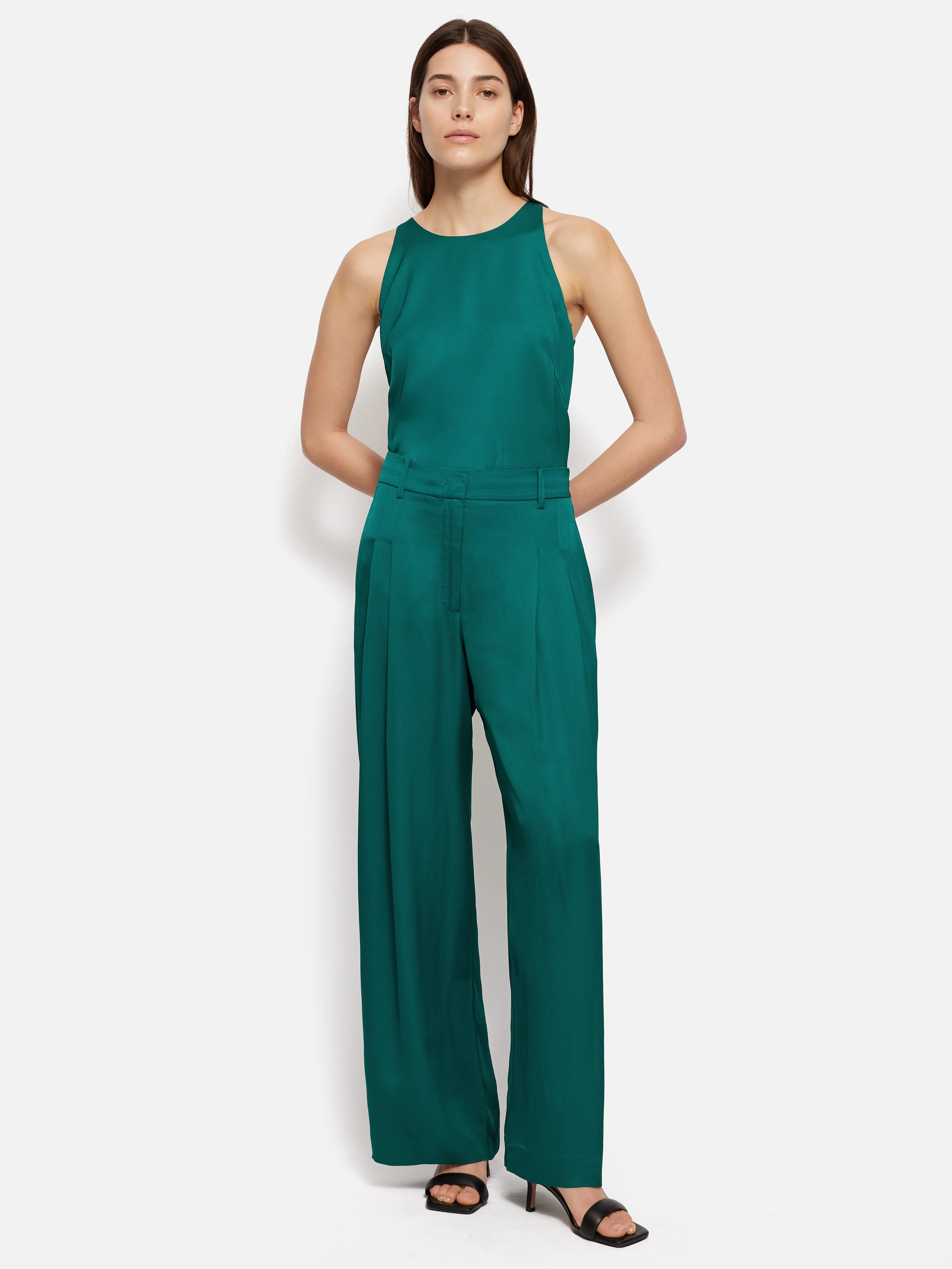 Satin Pleat Trouser | Green - Image 6