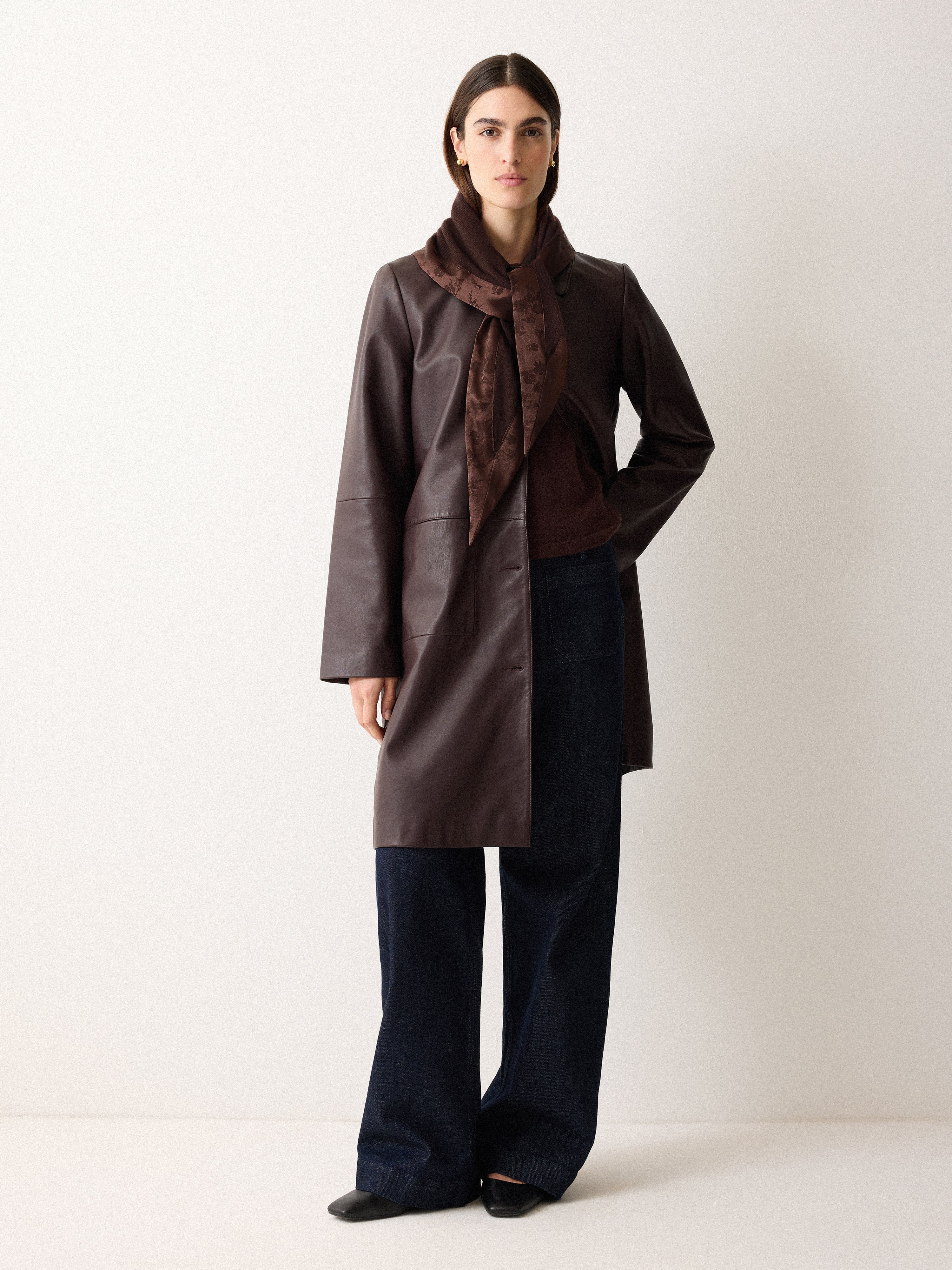Satin Trim Triangle Scarf | Brown - Image 2