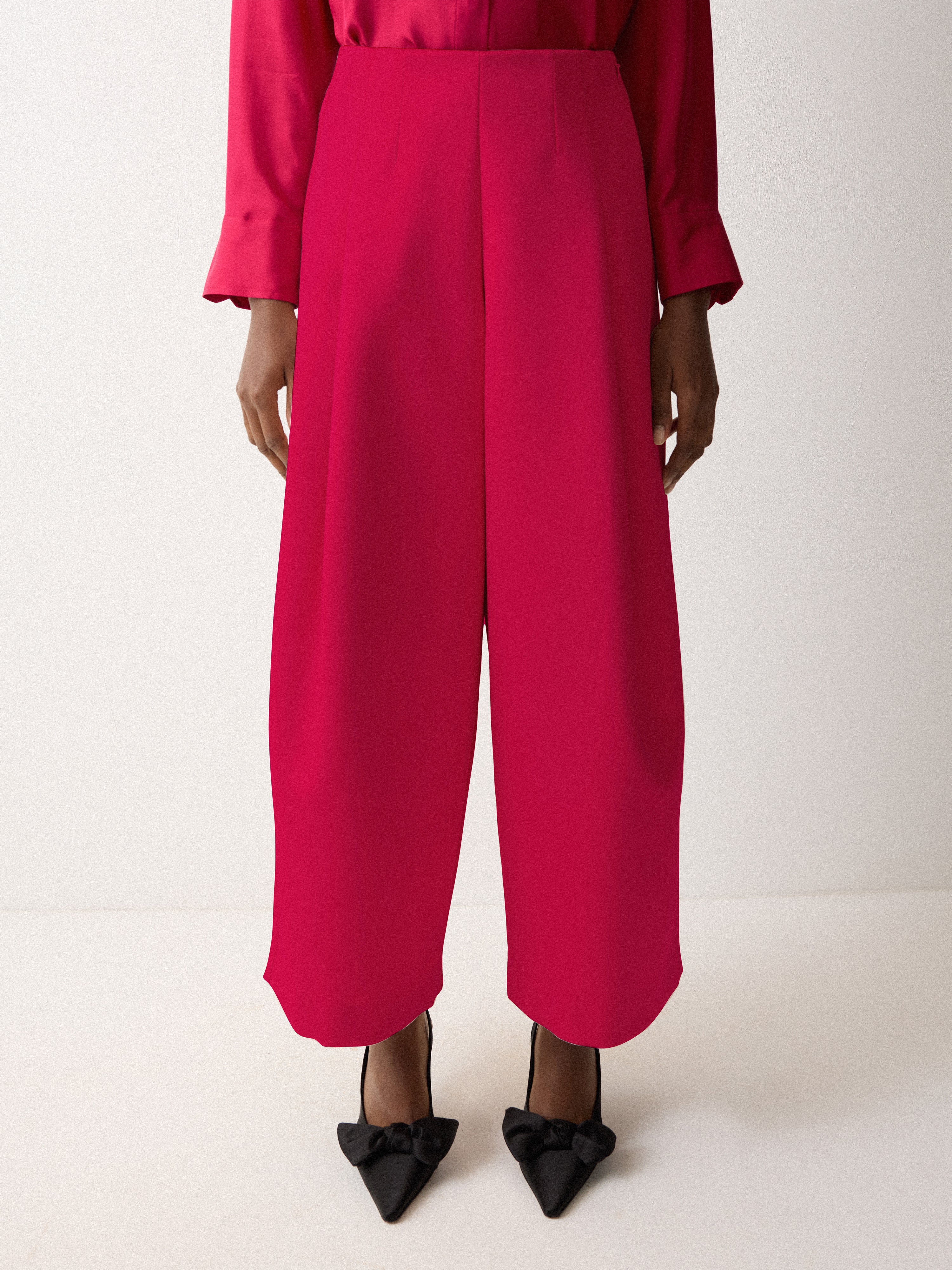 Satin Volume Cropped Trouser | Pink - Image 2