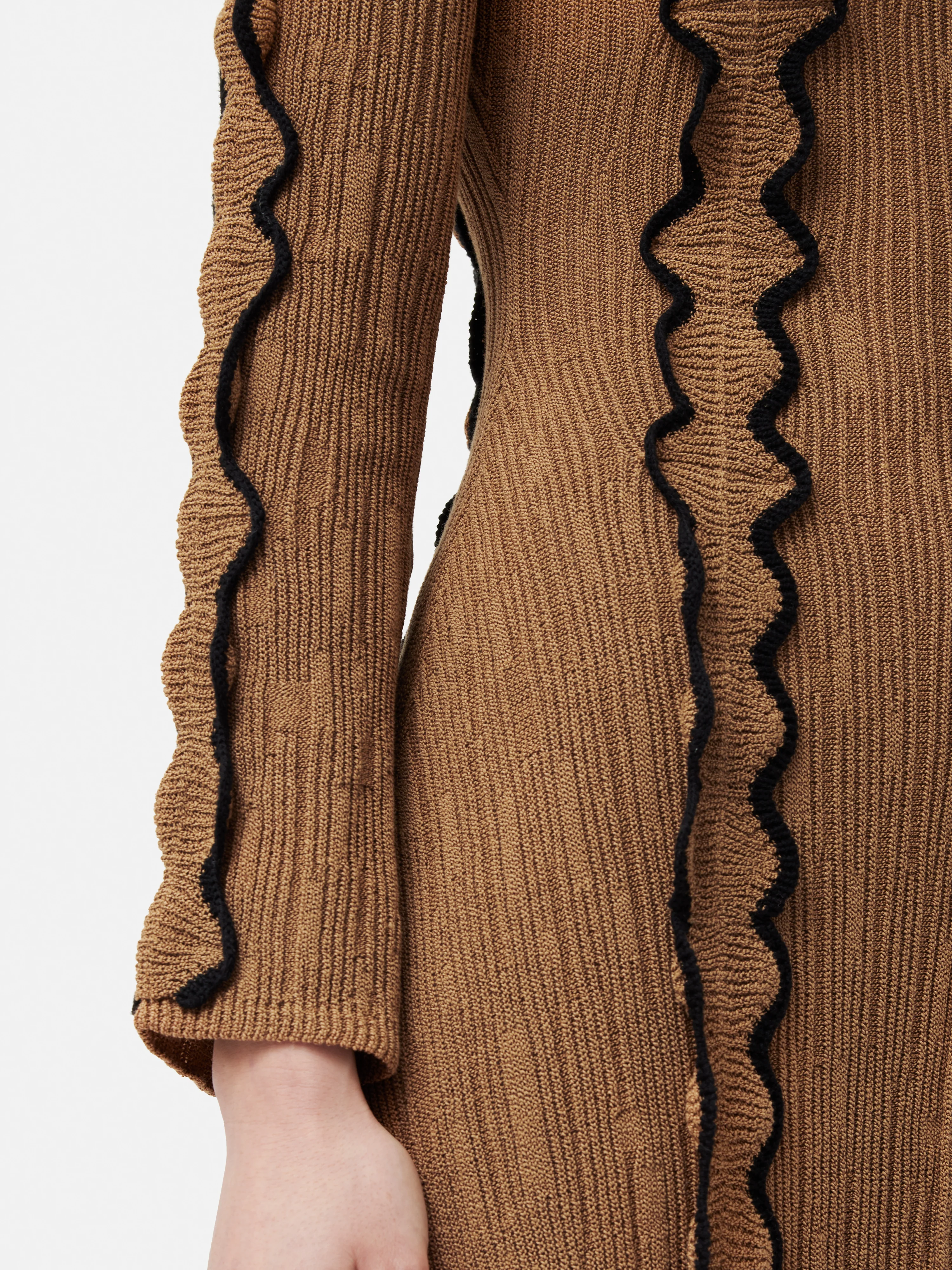 Scallop Trim Knitted Dress | Brown - Image 6
