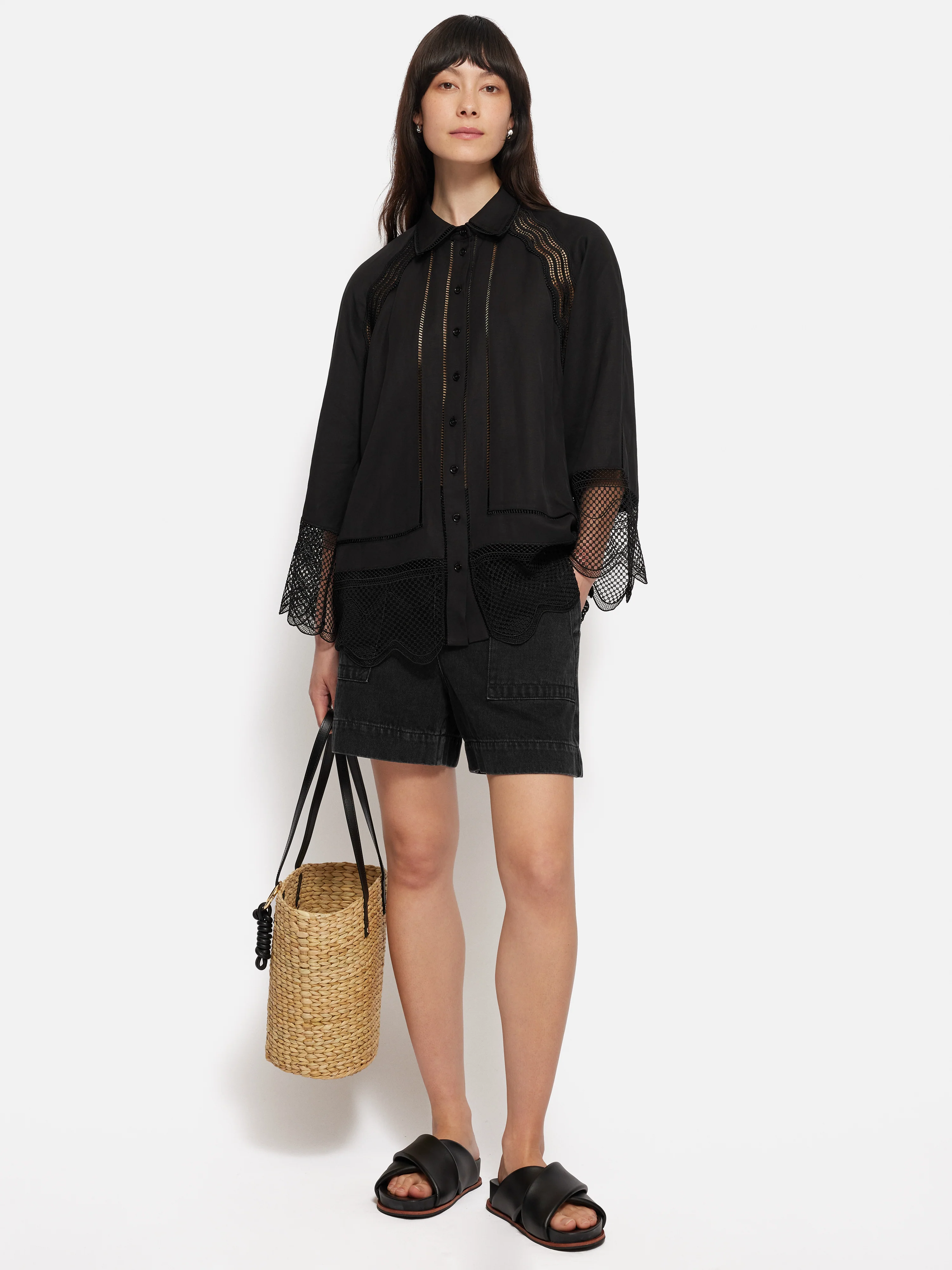 Scallop Trim Shirt | Black - Image 6