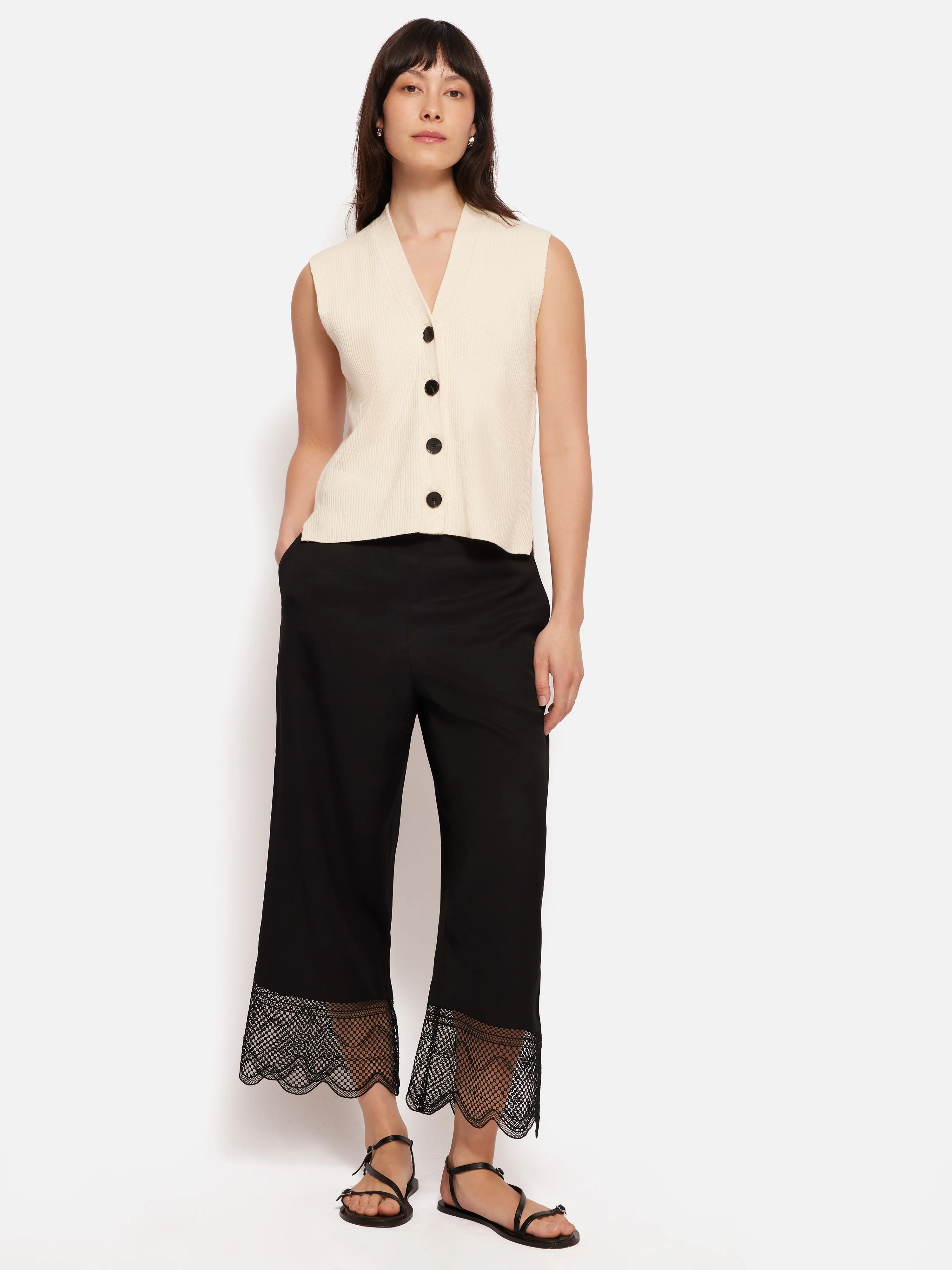 Scallop Trim Trouser | Black - Image 3
