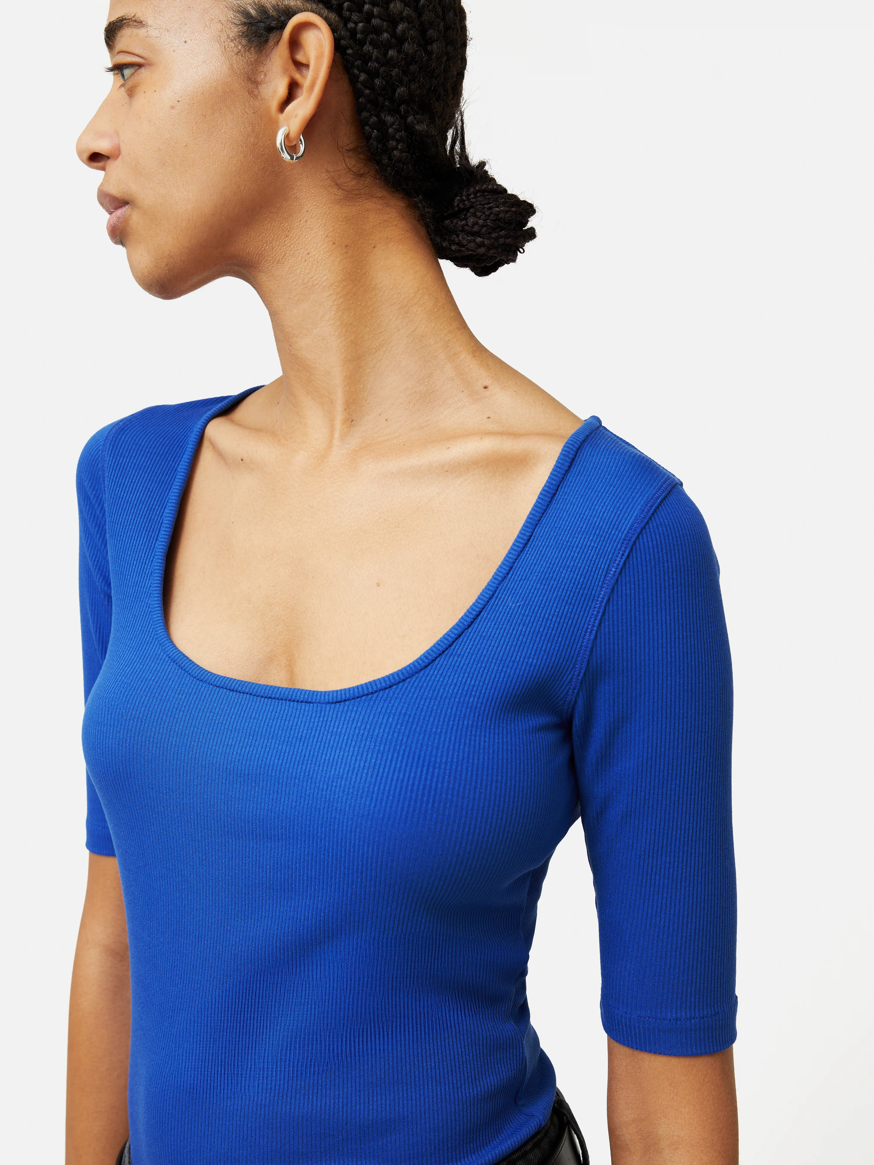 Scoop Neck Rib Top | Blue - Image 2