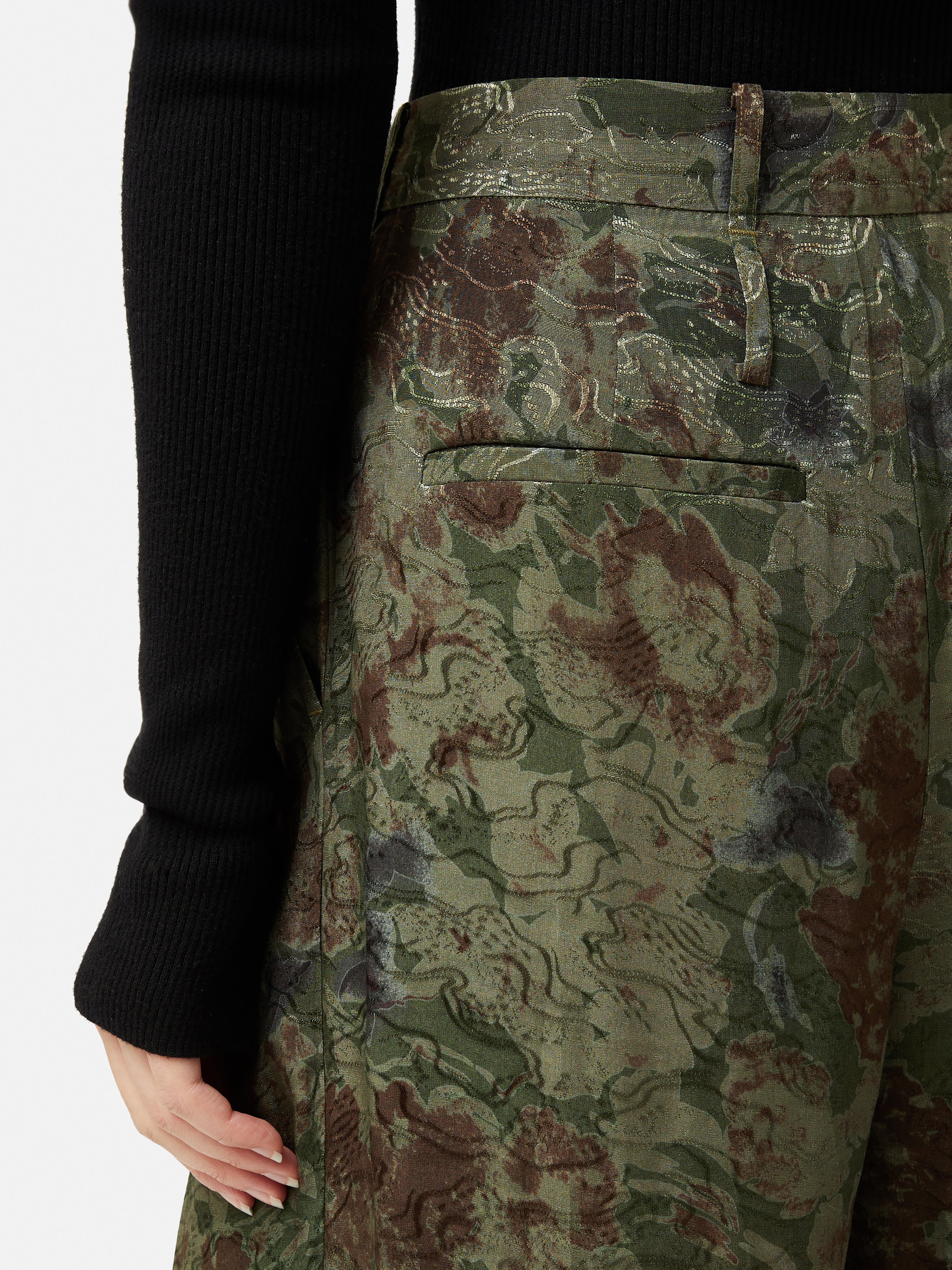 Shadow Floral Jacquard Palazzo | Green - Image 7