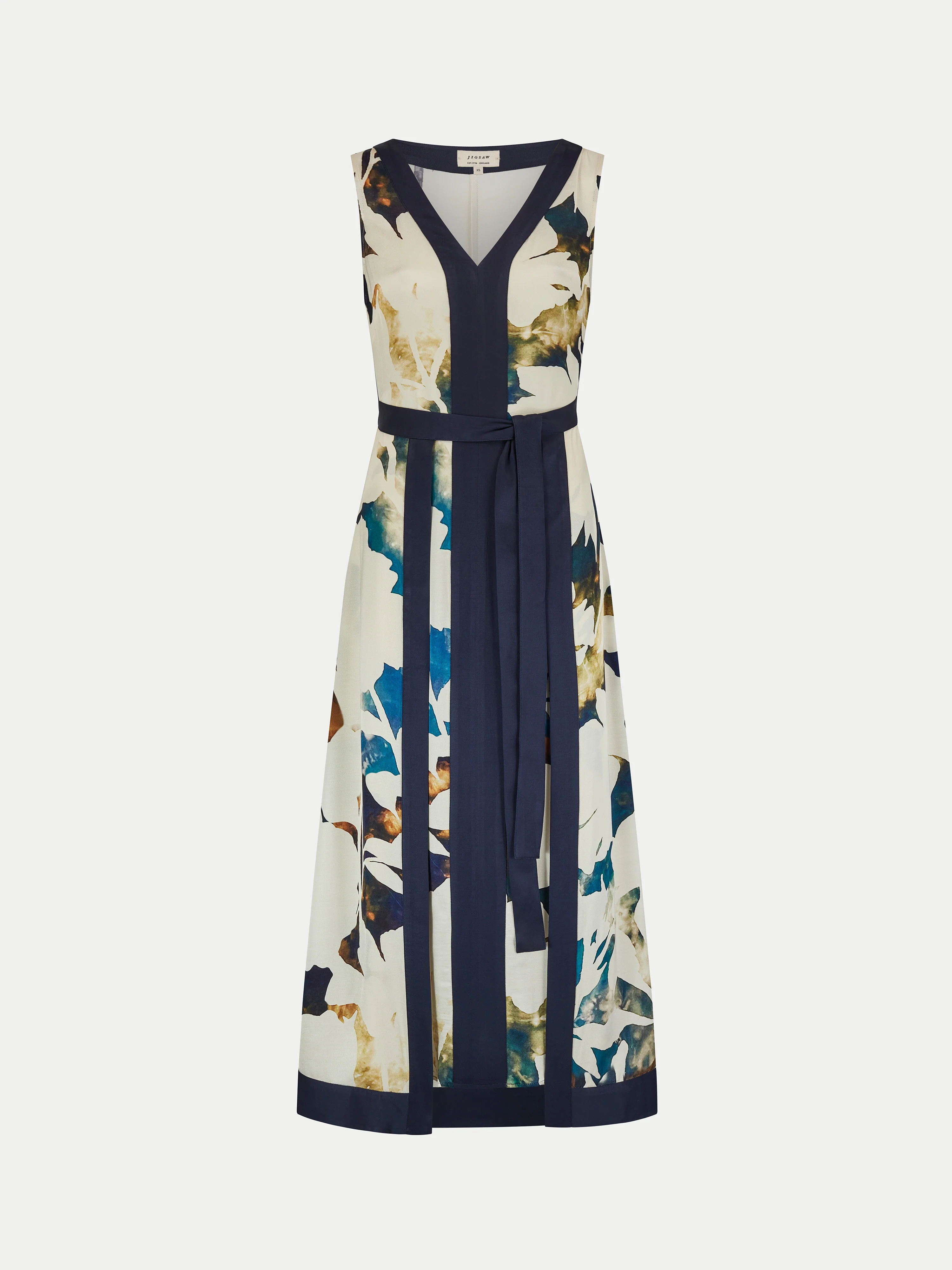 Shadow Floral Satin Wrap Dress | Cream - Image 5