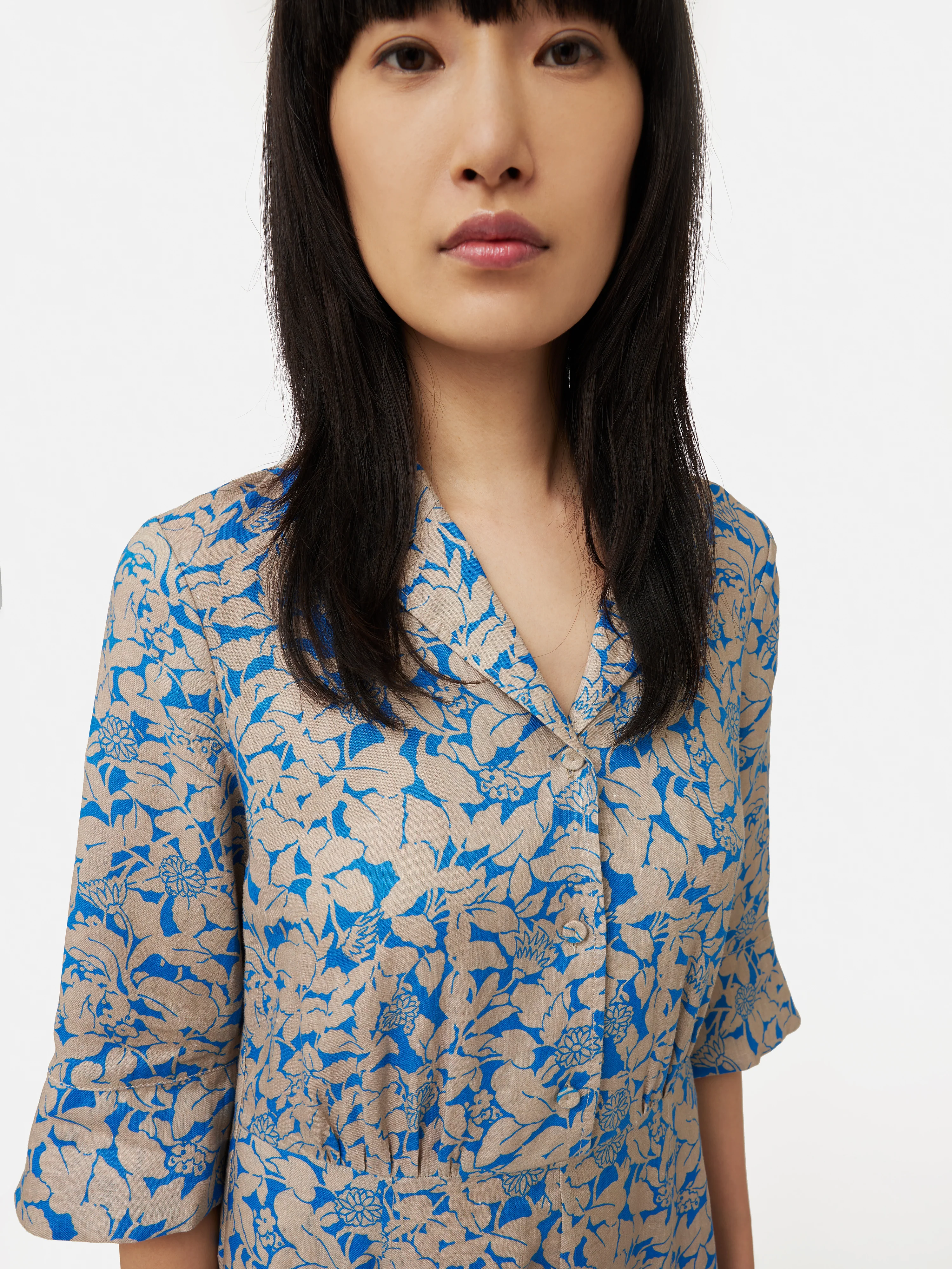 Shadow Leaf Linen Shirt Dress | Khaki - Image 2