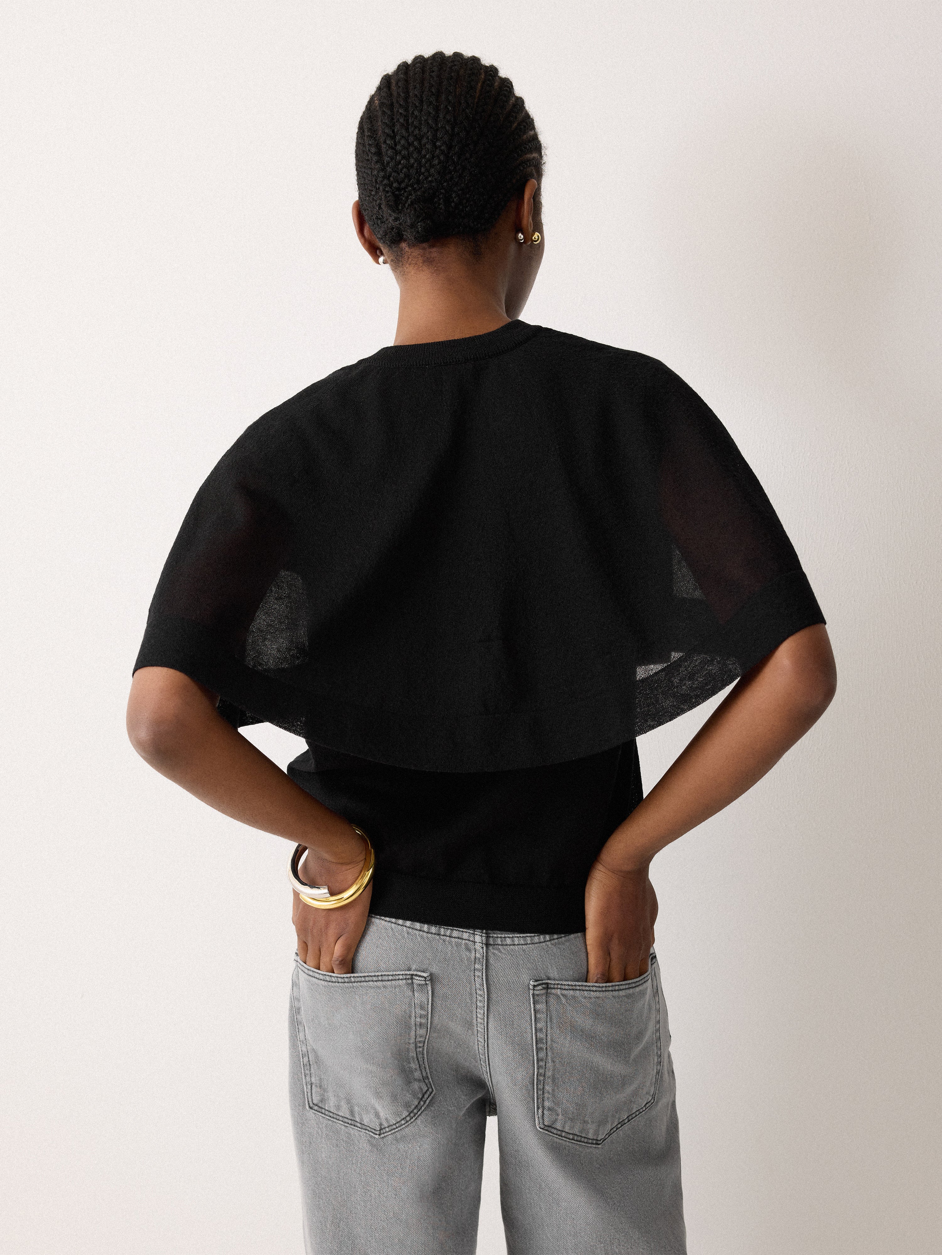 Sheer Cardi Cape Top | Black - Image 2