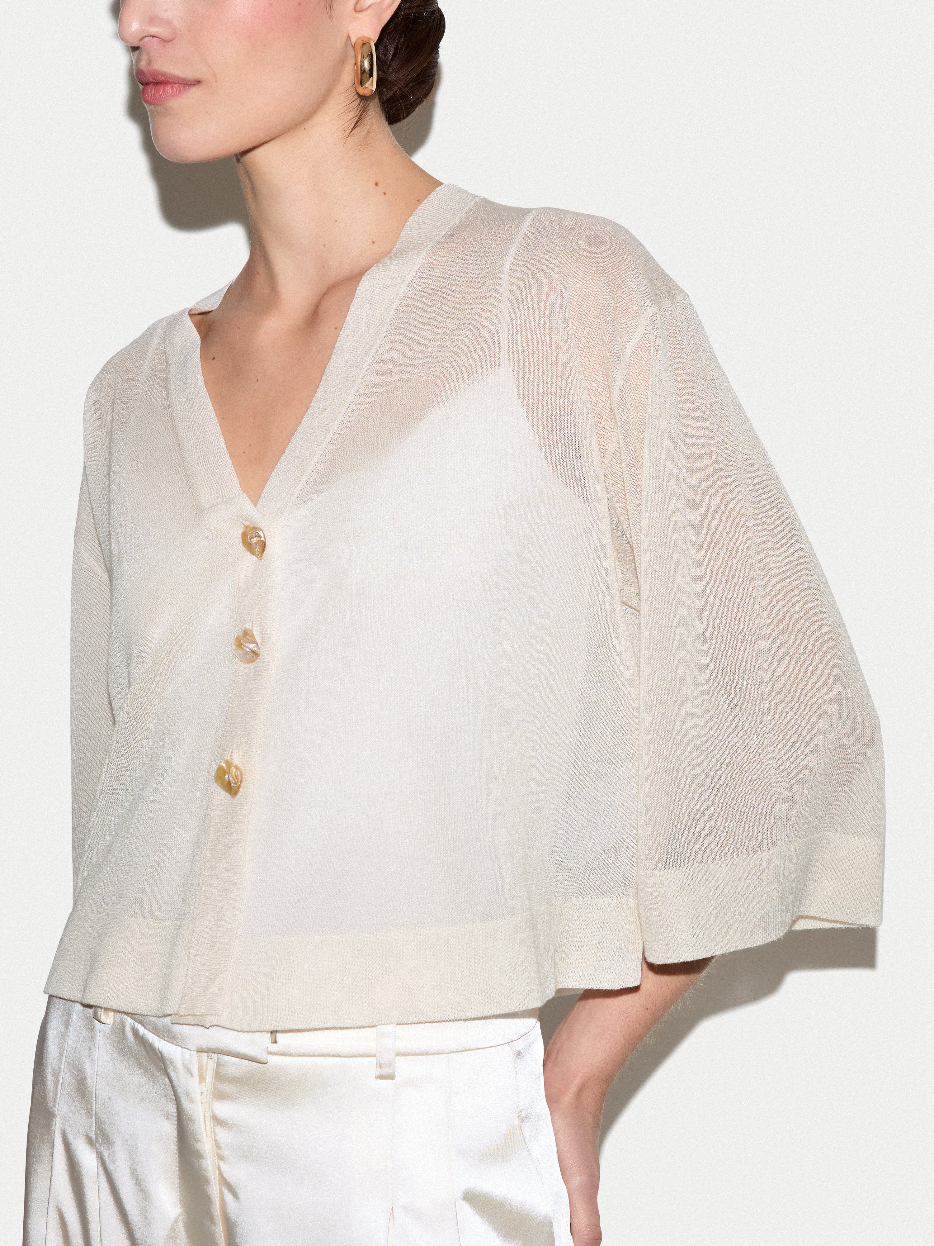 Sheer Linen Blend Cardigan | Chalk - Image 2