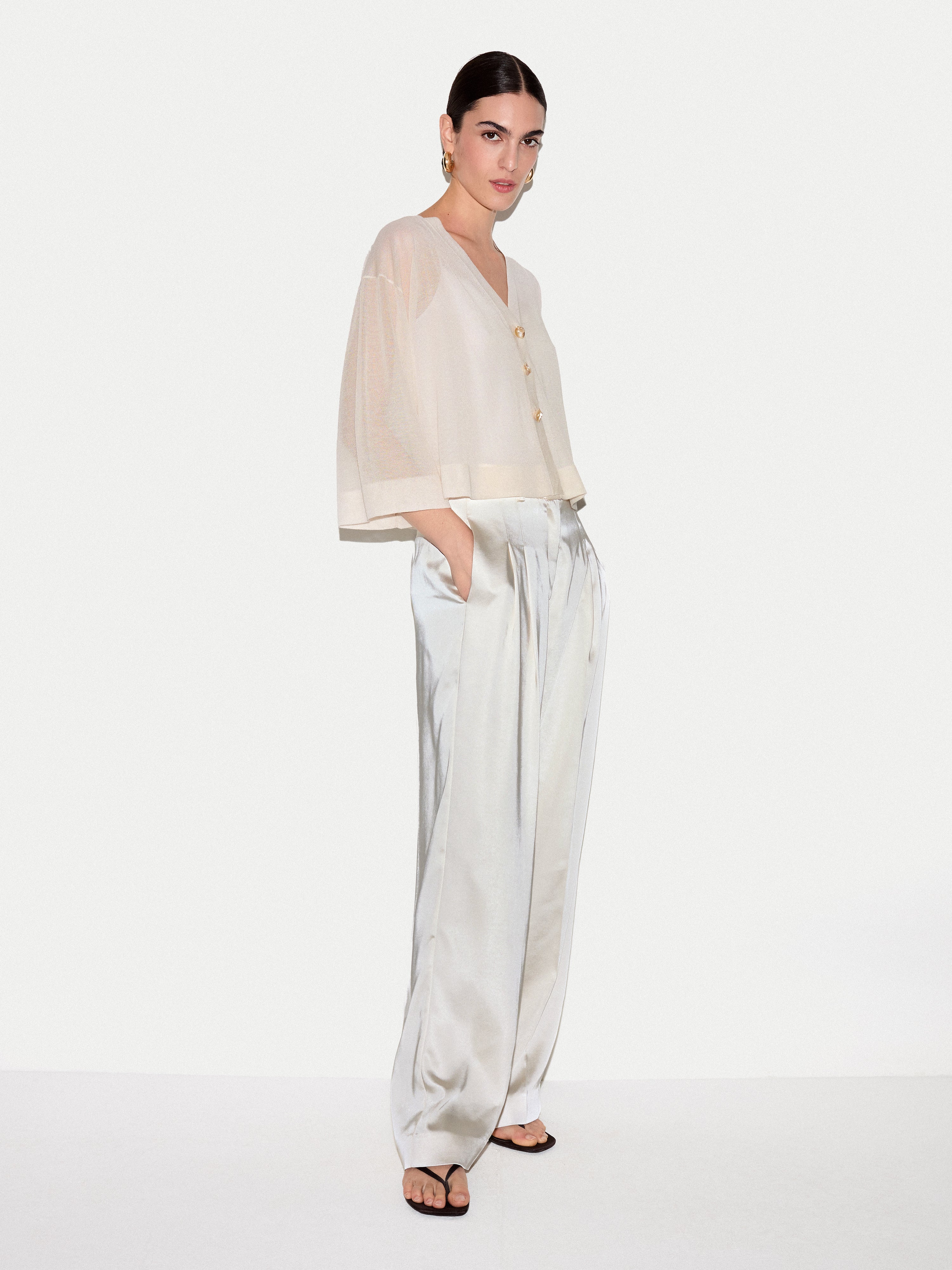 Sheer Linen Blend Cardigan | Chalk - Image 3