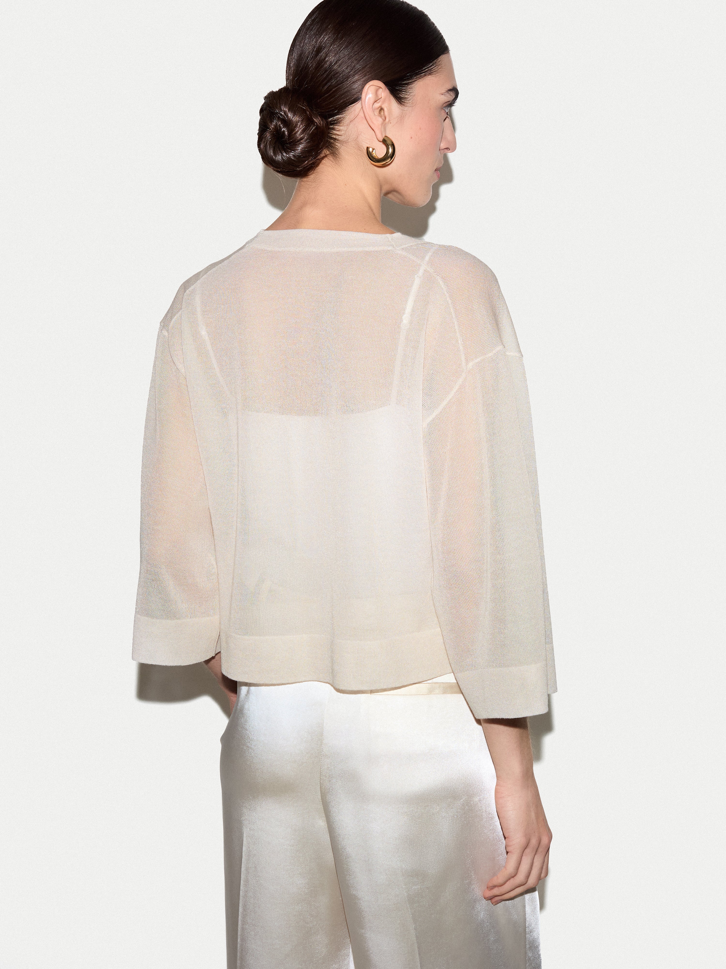 Sheer Linen Blend Cardigan | Chalk - Image 4