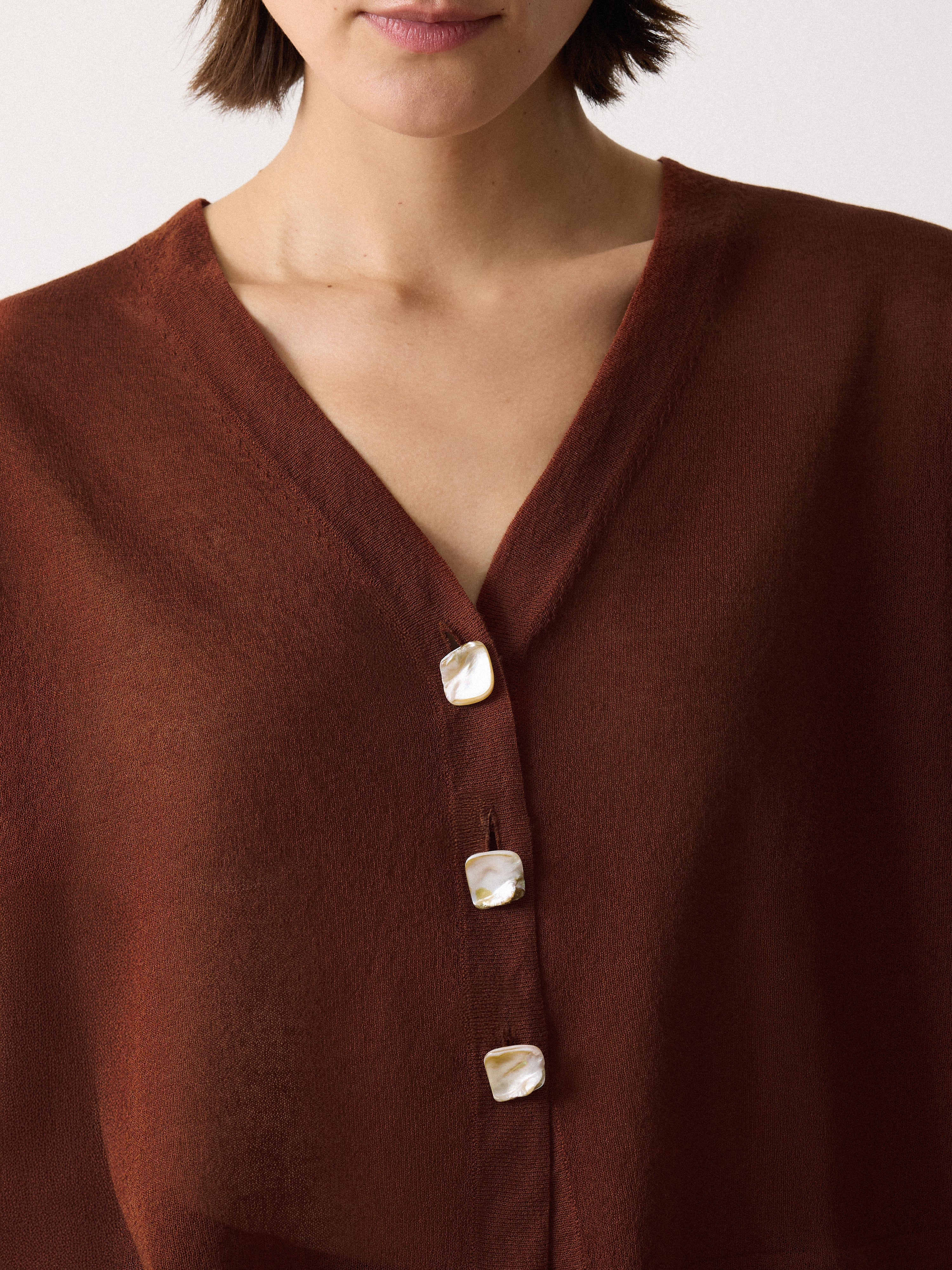 Sheer Linen Blend Cardigan | Brown - Image 4