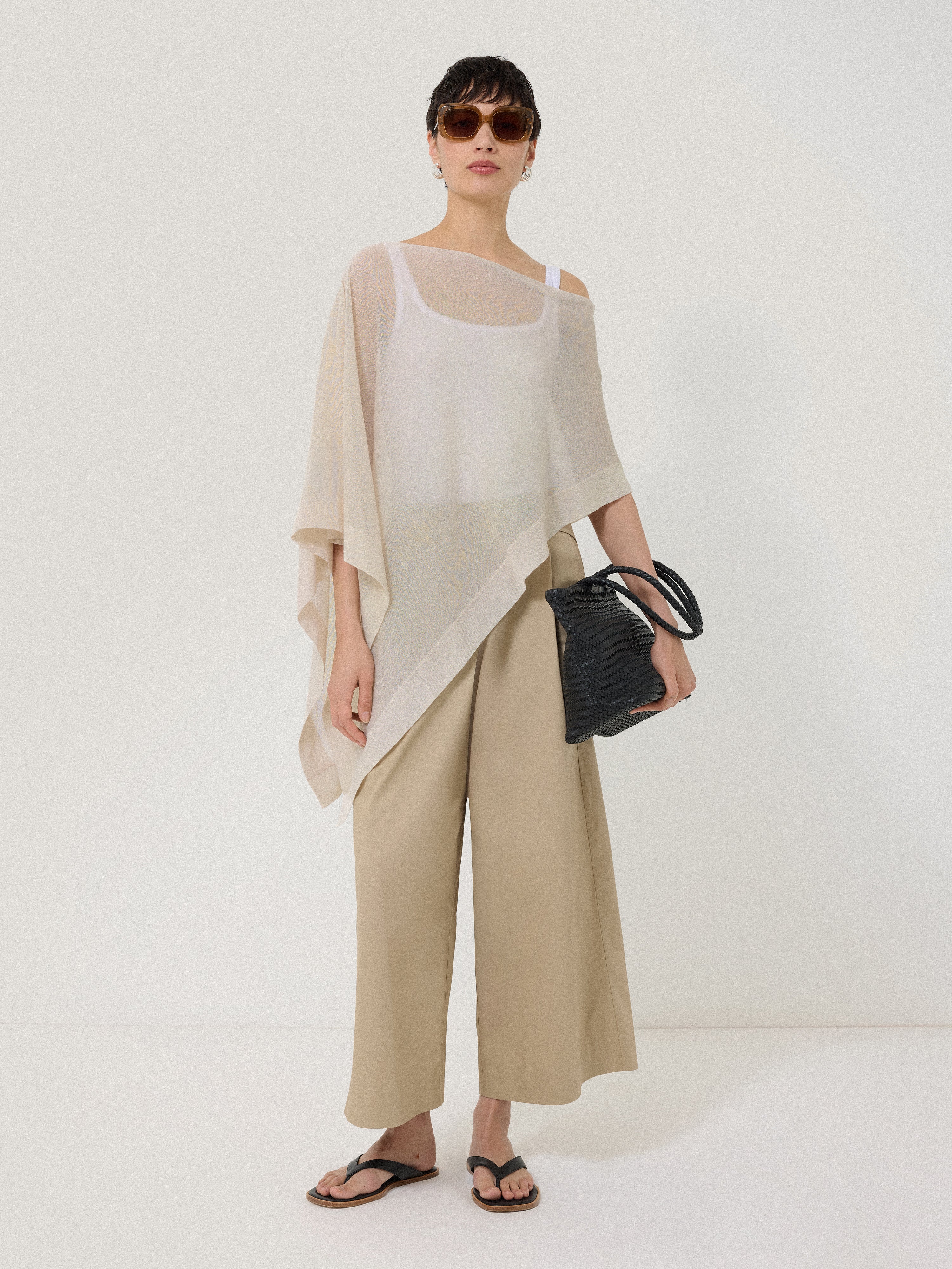 Sheer Linen Blend Poncho | Cream - Image 2